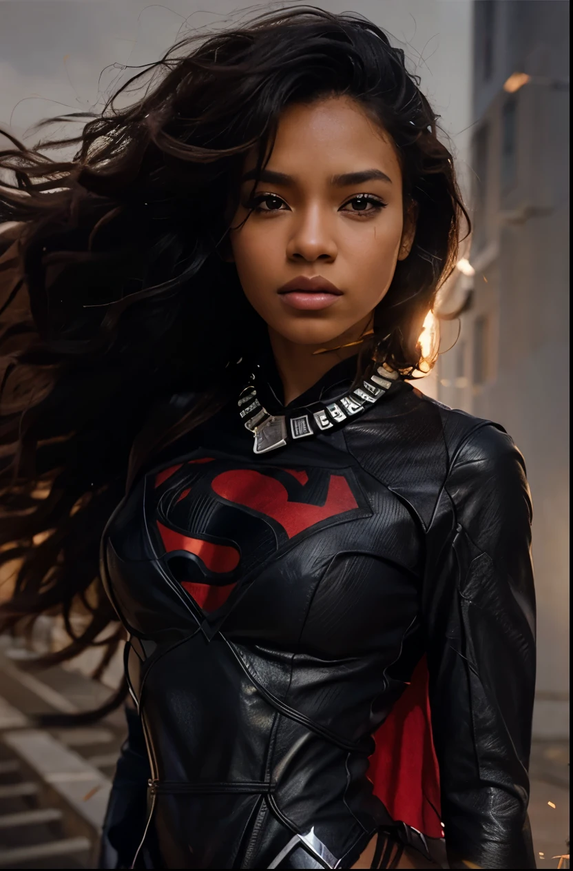black super woman, in the style of anime art, realistic, emotive portraits