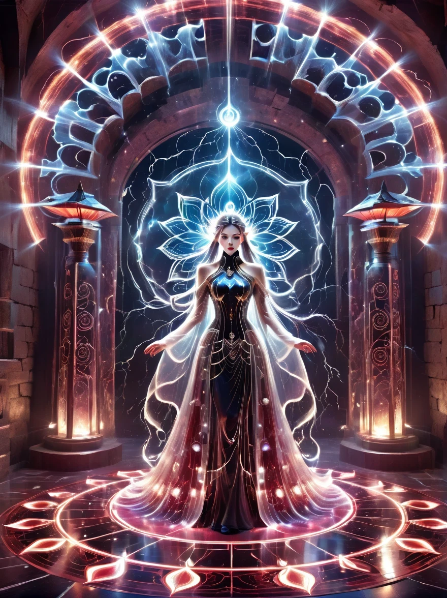 Demon World Hall,Lotus altar,blood spread,strange geometric patterns,blood spatter,Pure cosmic energy transparent magic circle,Formation built with magical energy,The Wheel of Time and Space,aureola,electric wheel,Magically drawn polygons,Epic magic fantasy,Epic surrealism,Epic Thunder Magic,Epic ancient totem,Epic Mystical Magic Light,Epic dark magic,epic gothic style