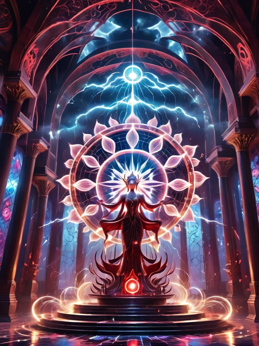 Demon World Hall,Lotus altar,blood spread,strange geometric patterns,blood spatter,Pure cosmic energy transparent magic circle,Formation built with magical energy,The Wheel of Time and Space,aureola,electric wheel,Magically drawn polygons,Epic magic fantasy,Epic surrealism,Epic Thunder Magic,Epic ancient totem,Epic Mystical Magic Light,Epic dark magic,epic gothic style