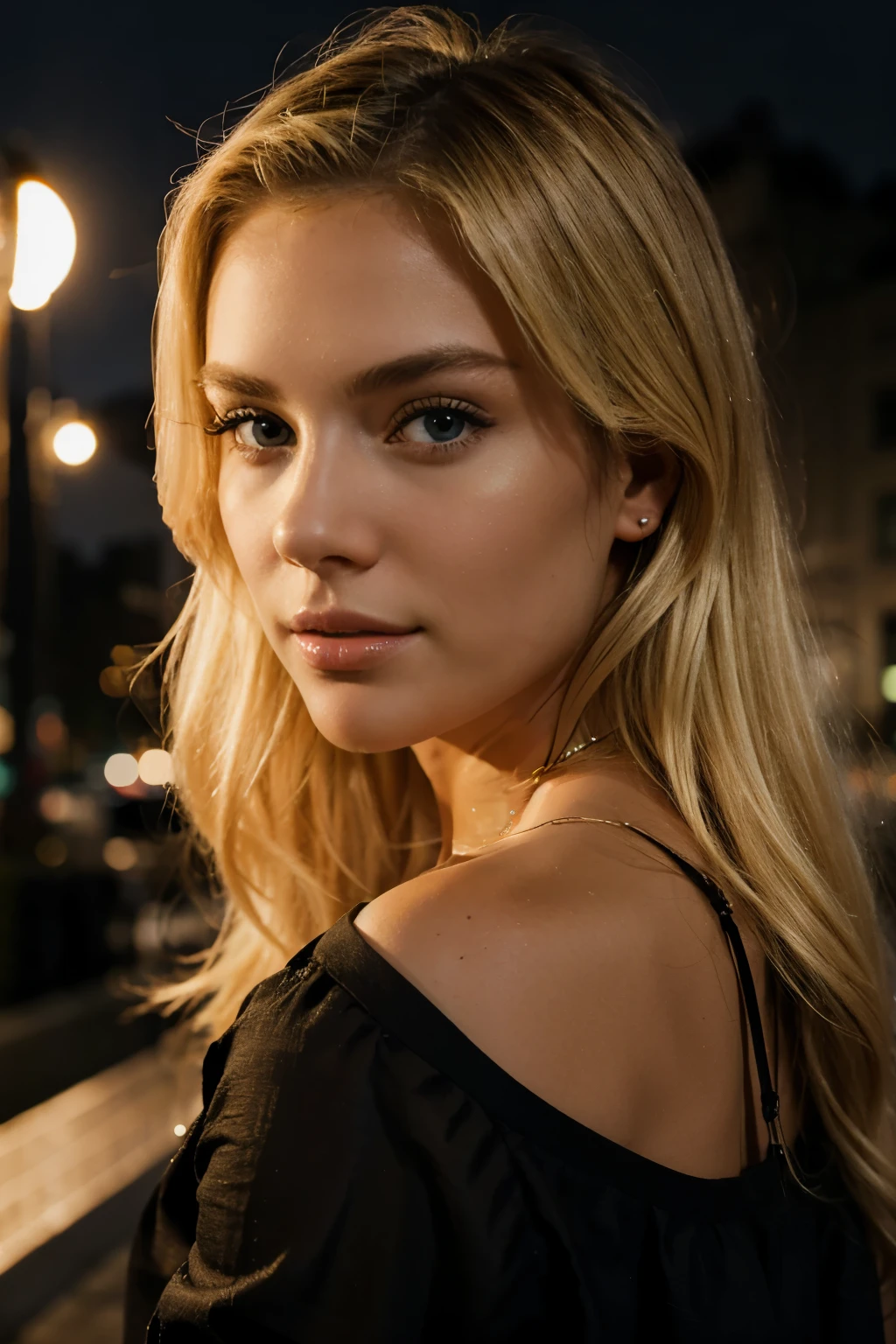 blonde model, night, model pose