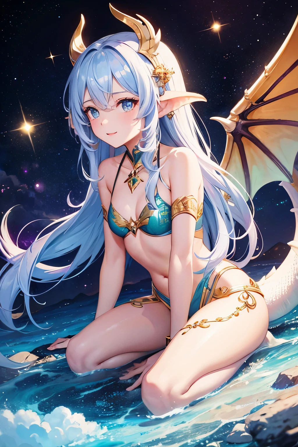Dragon, cosmic sky with sparkles, fantasy, pastel