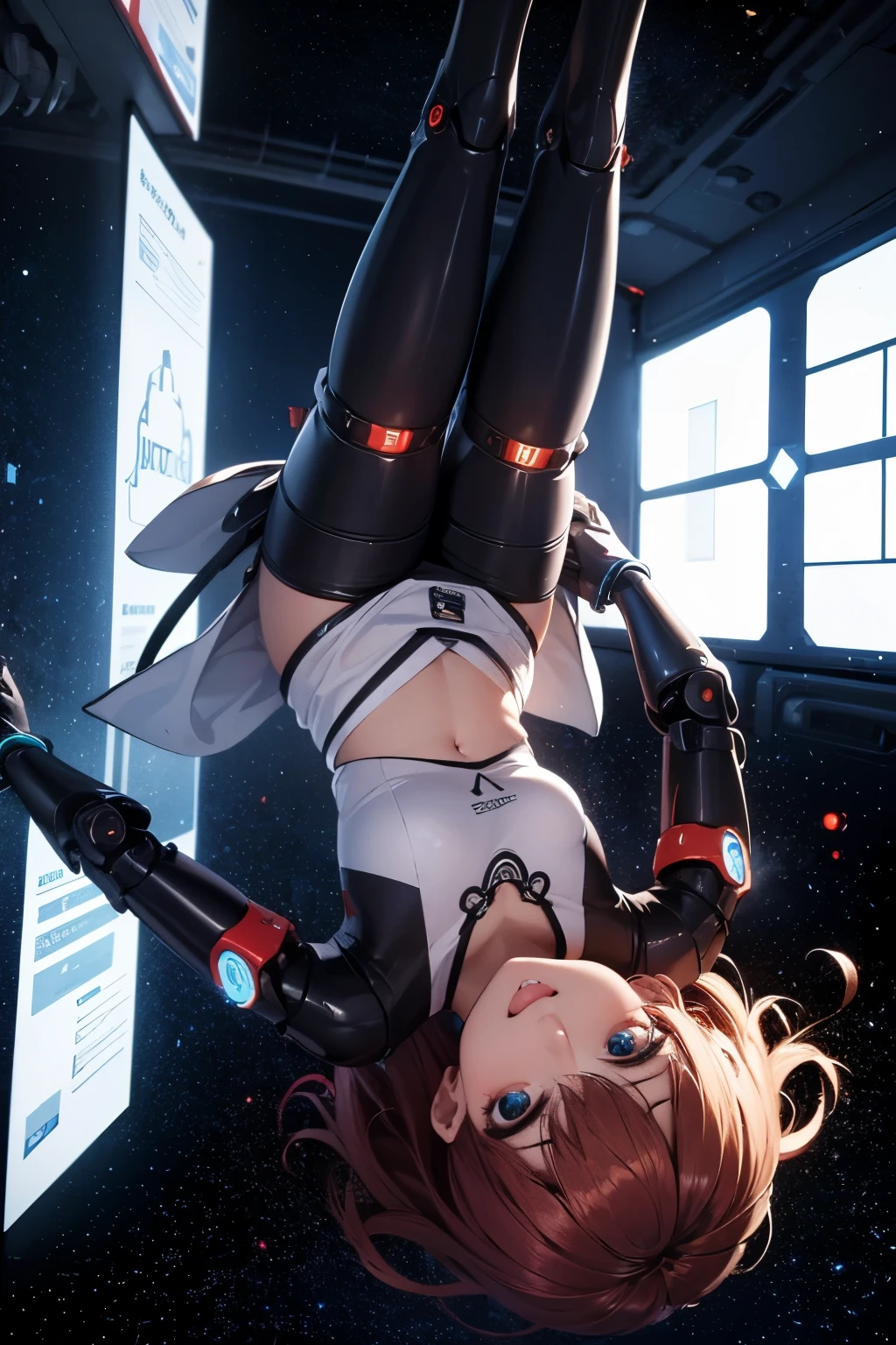 Evangelion Asuka wears a beautiful mecha combat suit，Tightly bound，The chain is wrapped around the body，The rope is wrapped around the body，Shackled，The arm is not visible，Behind the arm，Imprisoned in a dungeon。