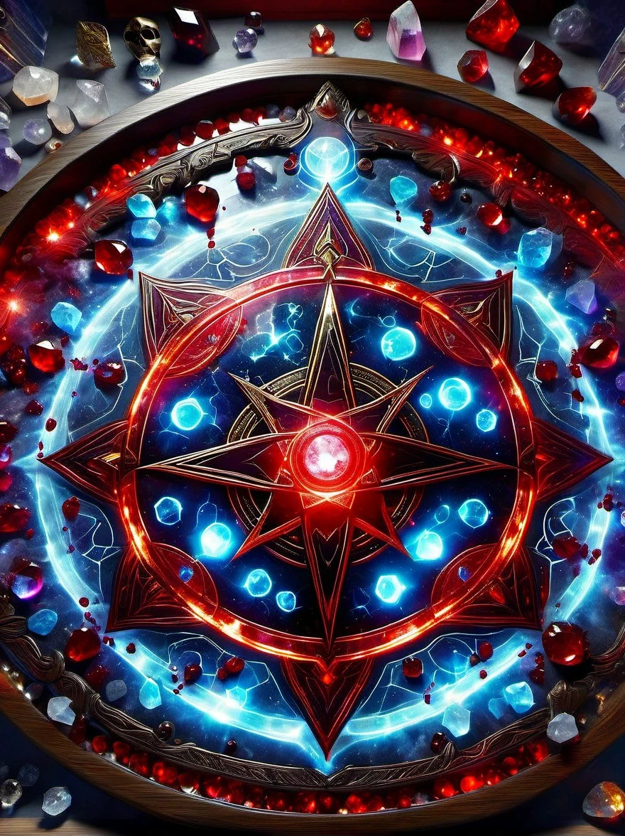 gem altar,blood spread,Weird round case,blood spatter,Pure cosmic energy transparent magic circle,Disc made of magical energy,The Wheel of Time and Space,aureola,electric wheel,Magically drawn polygons,Epic magic fantasy,Epic surrealism,Epic Thunder Magic,Epic ancient totem,Epic Mystical Magic Light,Epic dark magic,epic gothic style