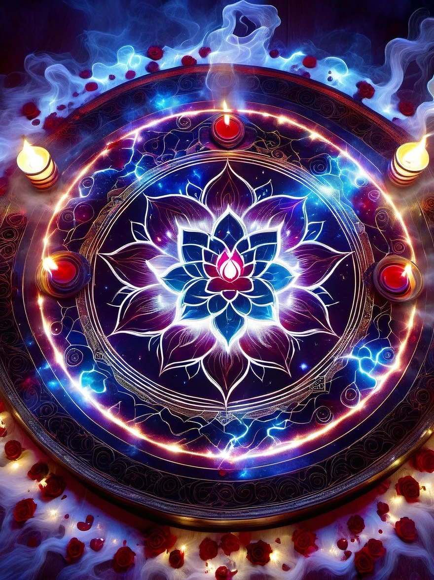 Lotus altar,blood spread,Weird round case,blood spatter,Pure cosmic energy transparent magic circle,Disc made of magical energy,The Wheel of Time and Space,aureola,electric wheel,Magically drawn polygons,Epic magic fantasy,Epic surrealism,Epic Thunder Magic,Epic ancient totem,Epic Mystical Magic Light,Epic dark magic,epic gothic style