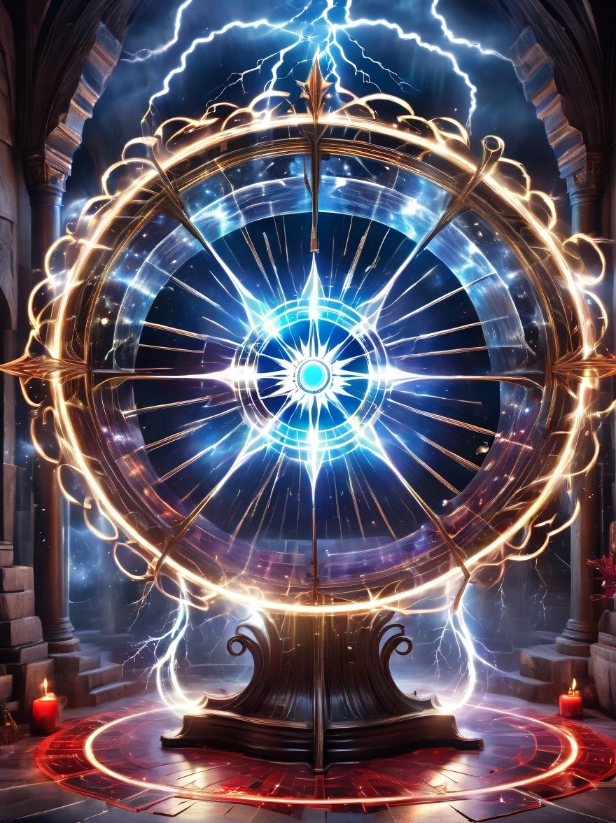altar of destiny,blood spread,Weird round case,blood spatter,Pure cosmic energy transparent magic circle,Disc made of magical energy,The Wheel of Time and Space,aureola,electric wheel,Magically drawn polygons,Epic magic fantasy,Epic surrealism,Epic Thunder Magic,Epic ancient totem,Epic Mystical Magic Light,Epic dark magic,epic gothic style