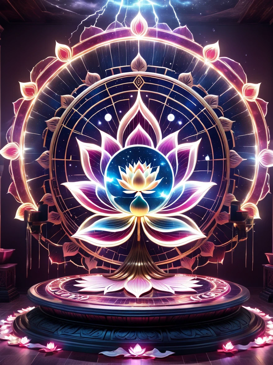 Lotus altar,blood spread,Weird round case,blood spatter,Pure cosmic energy transparent magic circle,Disc made of magical energy,The Wheel of Time and Space,aureola,electric wheel,Magically drawn polygons,Epic magic fantasy,Epic surrealism,Epic Thunder Magic,Epic ancient totem,Epic Mystical Magic Light,Epic dark magic,epic gothic style