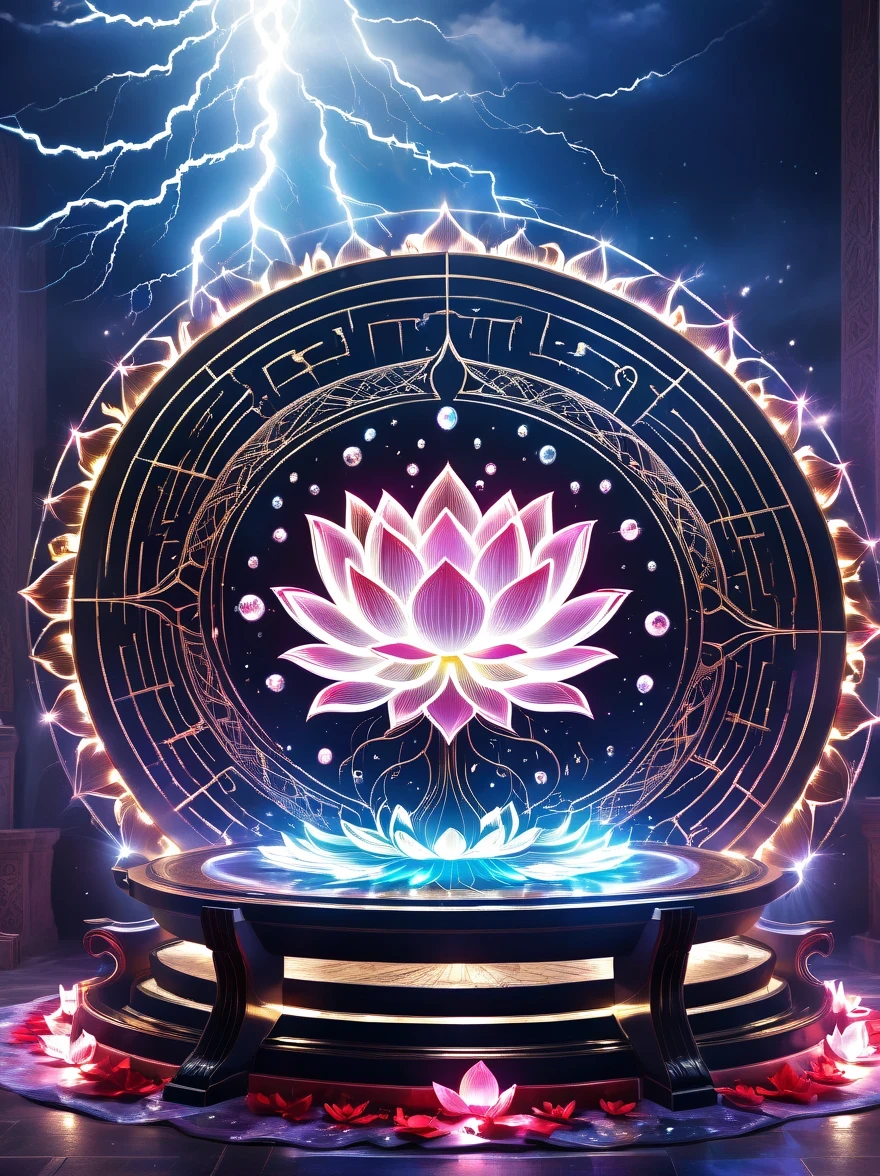 Lotus altar,blood spread,Weird round case,blood spatter,Pure cosmic energy transparent magic circle,Disc made of magical energy,The Wheel of Time and Space,aureola,electric wheel,Magically drawn polygons,Epic magic fantasy,Epic surrealism,Epic Thunder Magic,Epic ancient totem,Epic Mystical Magic Light,Epic dark magic,epic gothic style