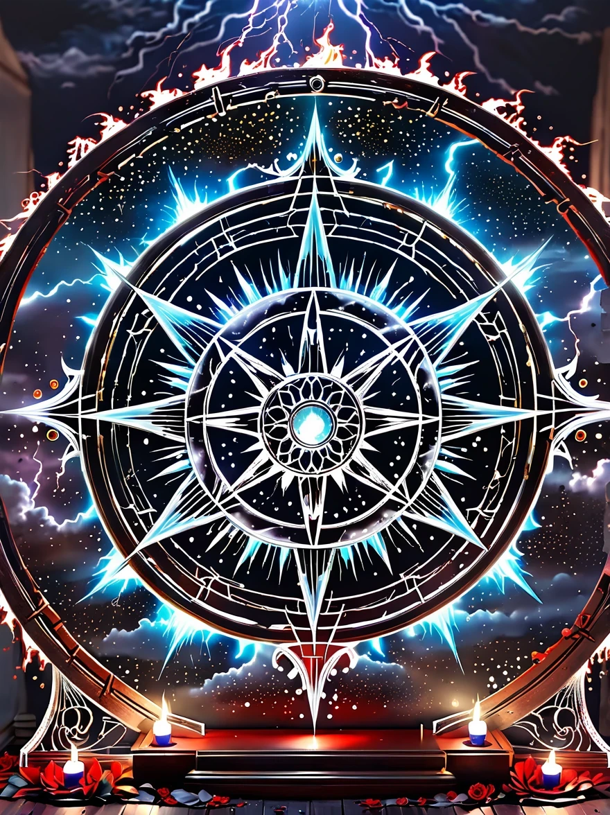 starry sky altar,blood spread,Weird round case,blood spatter,Pure cosmic energy transparent magic circle,Disc made of magical energy,The Wheel of Time and Space,aureola,electric wheel,Magically drawn polygons,Epic magic fantasy,Epic surrealism,Epic Thunder Magic,Epic ancient totem,Epic Mystical Magic Light,Epic dark magic,epic gothic style
