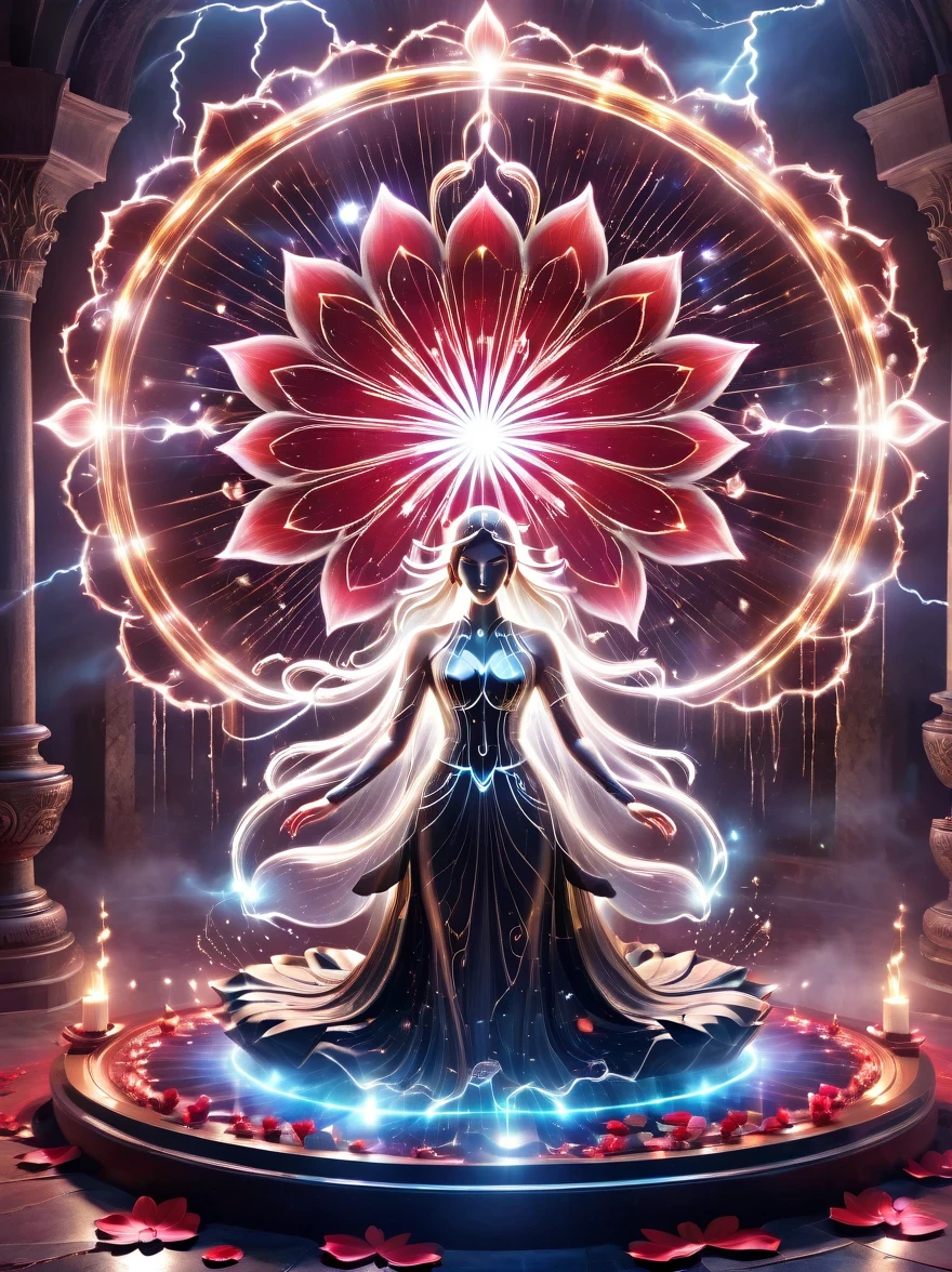 Lotus altar，blood spread，Weird round case，blood spatter，Pure cosmic energy transparent magic circle，Disc made of magical energy，The Wheel of Time and Space，aureola，electric wheel，Magically drawn polygons，Epic magic fantasy，Epic surrealism，Epic Thunder Magic，Epic ancient totem，Epic Mystical Magic Light，Epic dark magic，epic gothic style