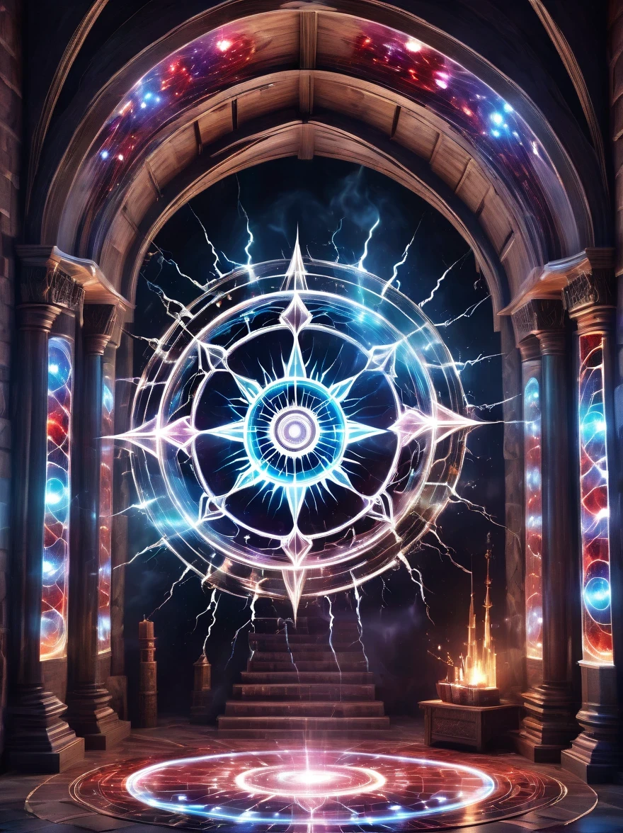 altar，blood spread，Weird round case，blood spatter，Pure cosmic energy transparent magic circle，Disc made of magical energy，The Wheel of Time and Space，aureola，electric wheel，Magically drawn polygons，Epic magic fantasy，Epic surrealism，Epic Thunder Magic，Epic ancient totem，Epic Mystical Magic Light，Epic dark magic，epic gothic style