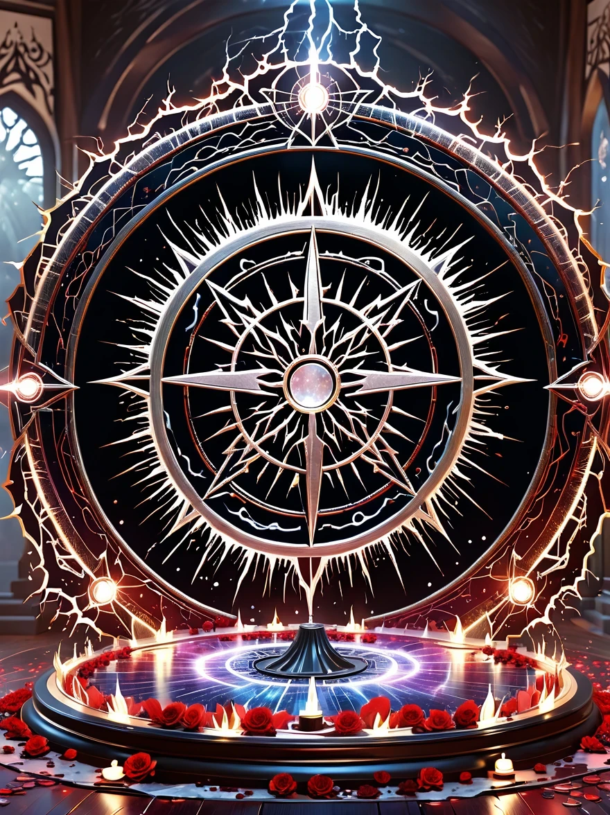 altar，blood spread，Weird round case，blood spatter，Pure cosmic energy transparent magic circle，Disc made of magical energy，The Wheel of Time and Space，aureola，electric wheel，Magically drawn polygons，Epic magic fantasy，Epic surrealism，Epic Thunder Magic，Epic ancient totem，Epic Mystical Magic Light，Epic dark magic，epic gothic style