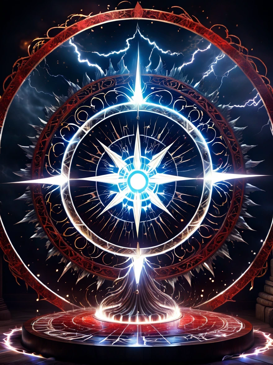 altar,blood spread,Weird round case,blood spatter,Pure cosmic energy transparent magic circle,Disc made of magical energy,The Wheel of Time and Space,aureola,electric wheel,Magically drawn polygons,Epic magic fantasy,Epic surrealism,Epic Thunder Magic,Epic ancient totem,Epic Mystical Magic Light,Epic dark magic,epic gothic style