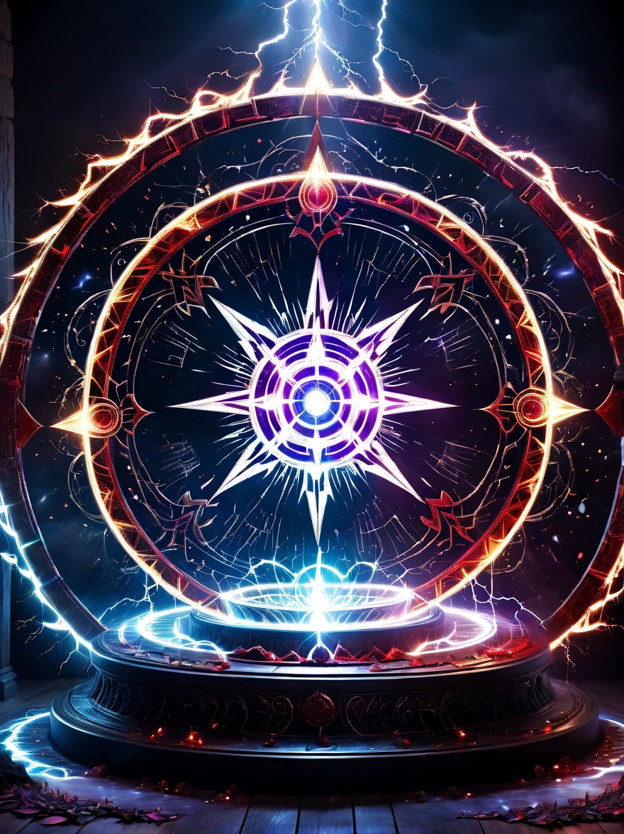 altar，blood spread，Weird round case，blood spatter，Pure cosmic energy transparent magic circle，Disc made of magical energy，The Wheel of Time and Space，aureola，electric wheel，Magically drawn polygons，Epic magic fantasy，Epic surrealism，Epic Thunder Magic，Epic ancient totem，Epic Mystical Magic Light，Epic dark magic，epic gothic style