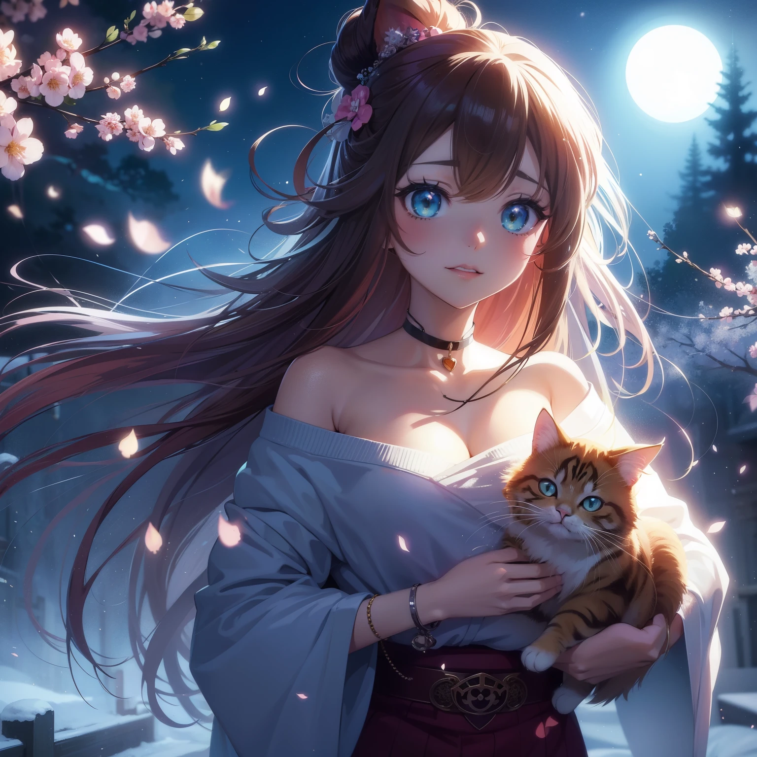 Long-haired anime girl holding a cat, beautiful Anime catsgirl, very beautiful Anime cats girl, anime style 4k, Anime cats, cute Anime catsgirl, cat ears anime girl, Beautiful anime portrait, Anime catsgirl, beautiful anime girl, Anime Art Wallpaper 4k, anime art wallpaper 4k, 4k anime wallpaper