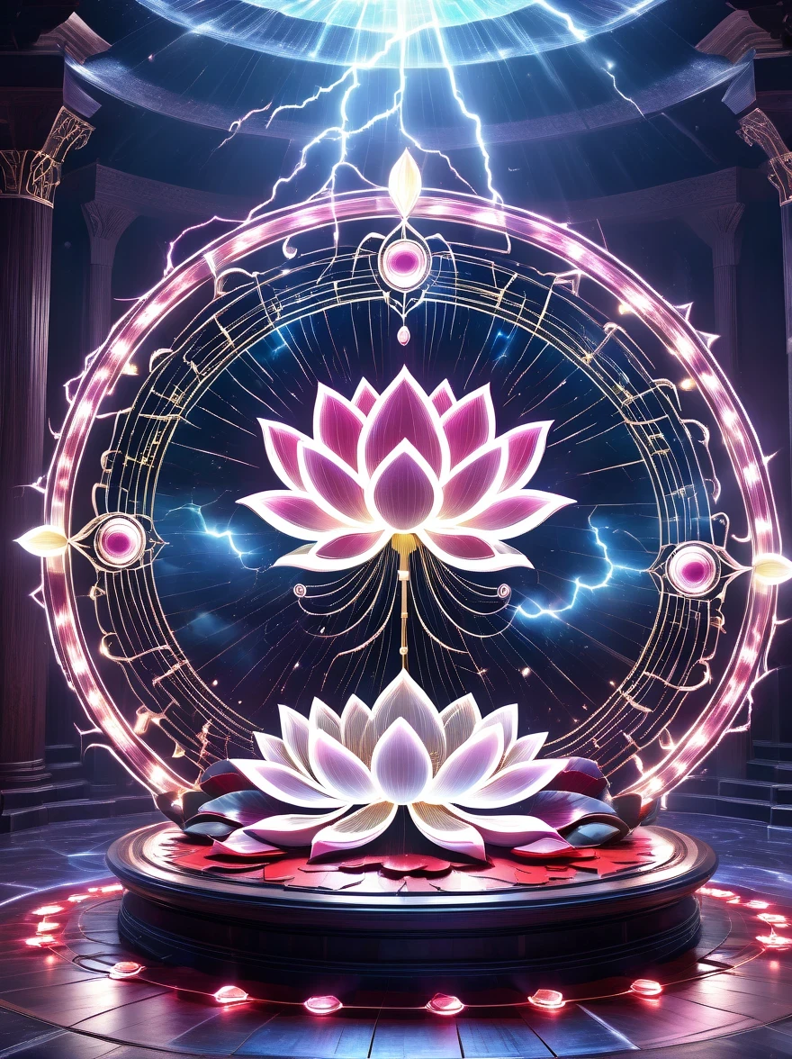 Lotus altar,blood spread,Weird round case,blood spatter,Pure cosmic energy transparent magic circle,Disc made of magical energy,The Wheel of Time and Space,aureola,electric wheel,Magically drawn polygons,Epic magic fantasy,Epic surrealism,Epic Thunder Magic,Epic ancient totem,Epic Mystical Magic Light,Epic dark magic,epic gothic style