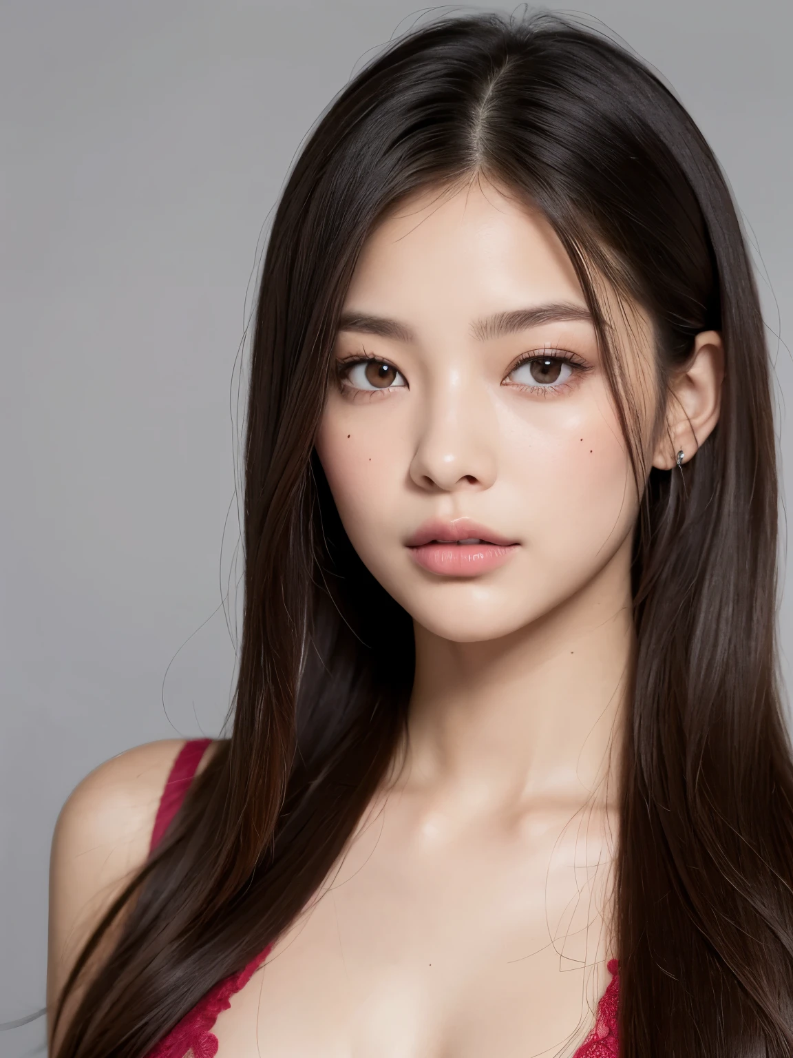 Kim Jennie de blackpink con el cabello rubio claro, cabello rubio con ondulado, cabello de color rubio ondulado, with small fringes, ojos color negro, nariz respingada y bonita, labios gruesos, Cupid and heart shaped lips....., labios rosas, pale, piel blanca, piel bonita y suave, con pecas y lunares, cejas bonitas, marked and beautiful clavicle, mientras tiene un polo con rosas color rojo tinto, rojo oscuro, con ropa interior femenina, con un short corto, short bonito y corto, abdomen delgado y bonito, escote desnudo, (pechos grandes, pechos suaves, pechos naturales, escote desnudo), mientras agarra una rosa,  mirando a la camara, autofoto