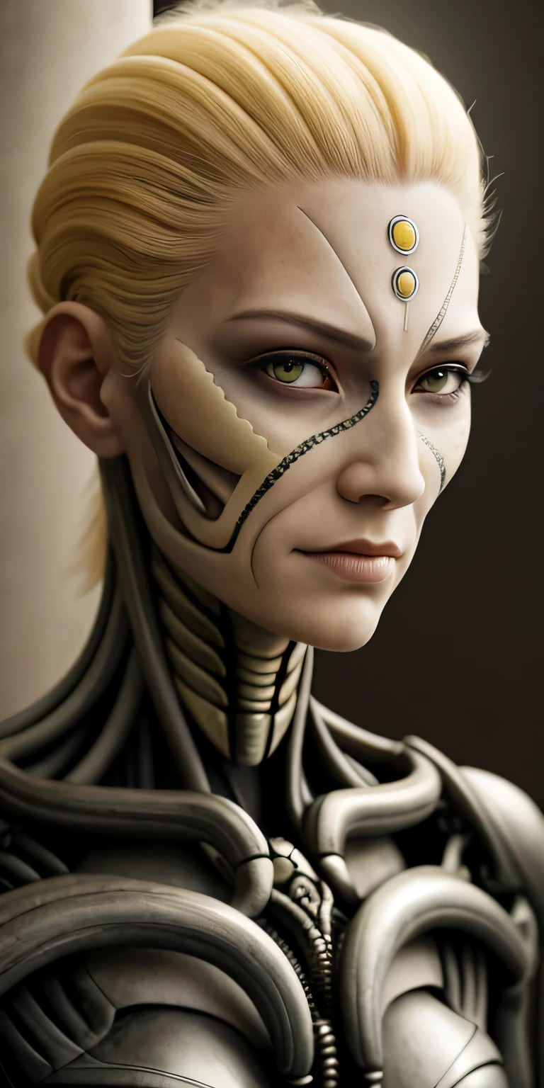 hoja de personaje, Complex ultra detailed 3D rendering of a beautiful Japanese porcelain female android facial profile, cyborg, robotic parts, hermoso estudio con luz suave, luz de llanta, detalles vibrantes, ciberpunk lujoso, Cable, hyper realistic, Anatomical, facial muscles, cables electricos, pastilla, elegant, hermoso fondo, renderizado de octanaje, h.R. estilo giger,