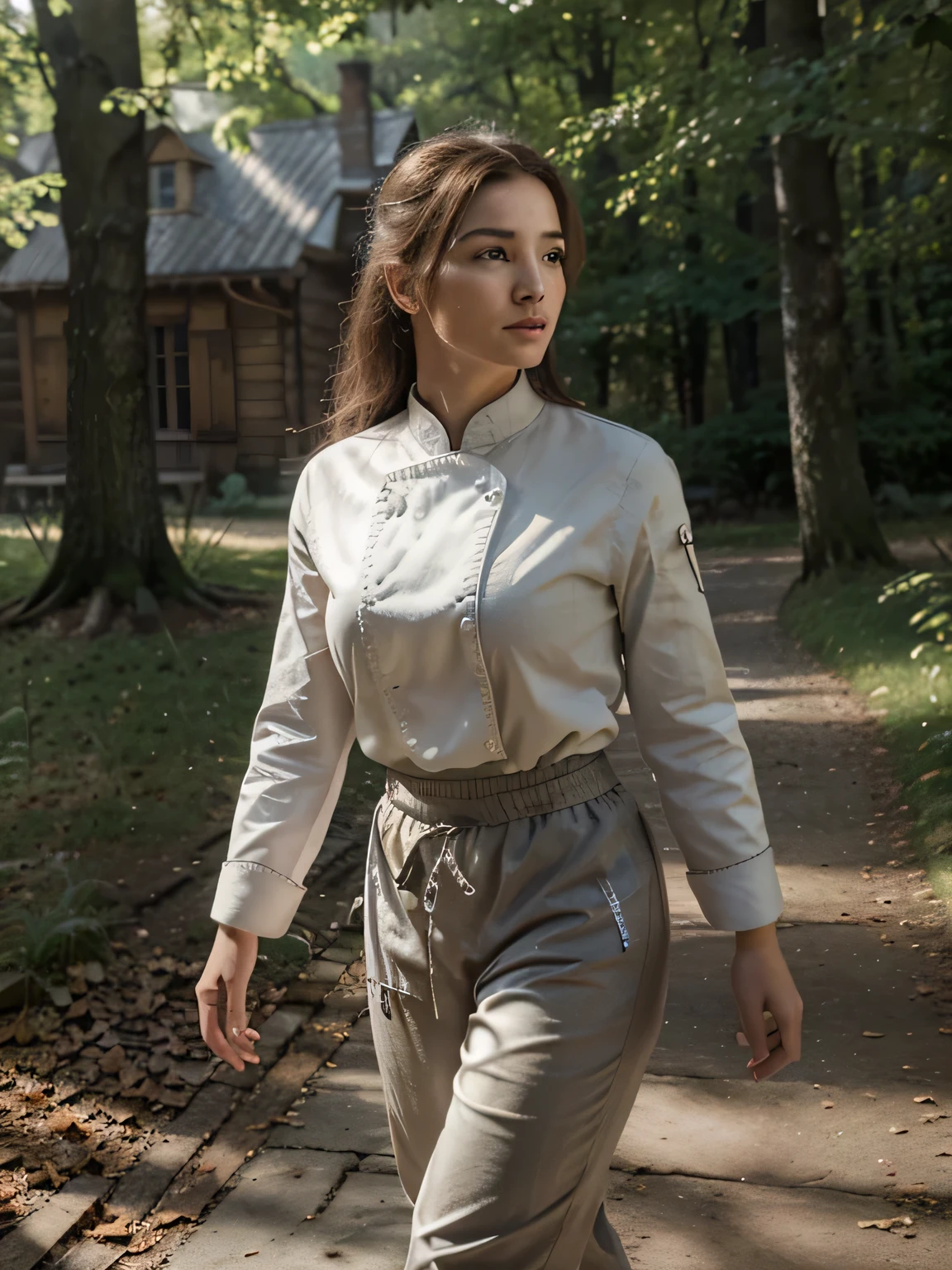 (chef-d'Ouvrages d'art, high resolution:1.5), (femme en sweat ample:1.2), Blond (pantalon de survêtement confortable:1.4), (marcher le long d'un sentier forestier:1.2), (photo shoot setting:1.2), (Impeccable presentation:1.2), (toile de fond naturelle et sereine:1.2), (verdure luxuriante:1.2), (atmosphère paisible:1.2), (Style impeccable:1.3), (Subtle elegance:1.2), (Composition captivante:1.2), (Soft sunlight filters through the trees:1.2), (instant de calme:1.2), (se fondre dans la nature:1.2), (marmonnant vivement:1.2), (couleurs harmonieuses:1.3), (Authentic beauty:1.2), (memorable capture:1.4), Cinematic, super detailed, crazy details, magnifiquement étalonné en couleurs, unreal engine, DOF, super-resolution, Megapixel, Cinematic Lightning, Antialiasing, FKA, Thai, RTX, SSAO, Post-traitement, Post-production, Cartographie des tons, infographie, Effets visuels, Effets sonores, insanely detailed and intricate, Hyper maximaliste, hyper realistic, volumetic, Photorealistic, ultra photorealistic, ultra-detailed, intricate details, 8K, super detailed, en couleur, volumetic lightning, HDR, realistic, unreal engine, 16k, acuity, rendu d'octane