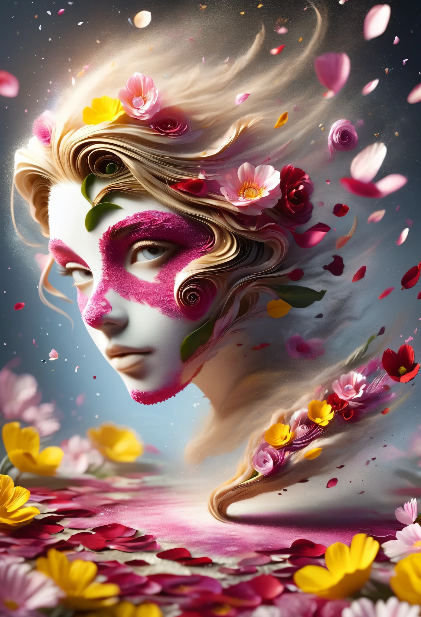 (Illusion d&#39;optique:1.4), a girl made of petals, art conceptuel, (best quality, chef-d&#39;artwork, Representative work, art officiel, professionnel, 8K)