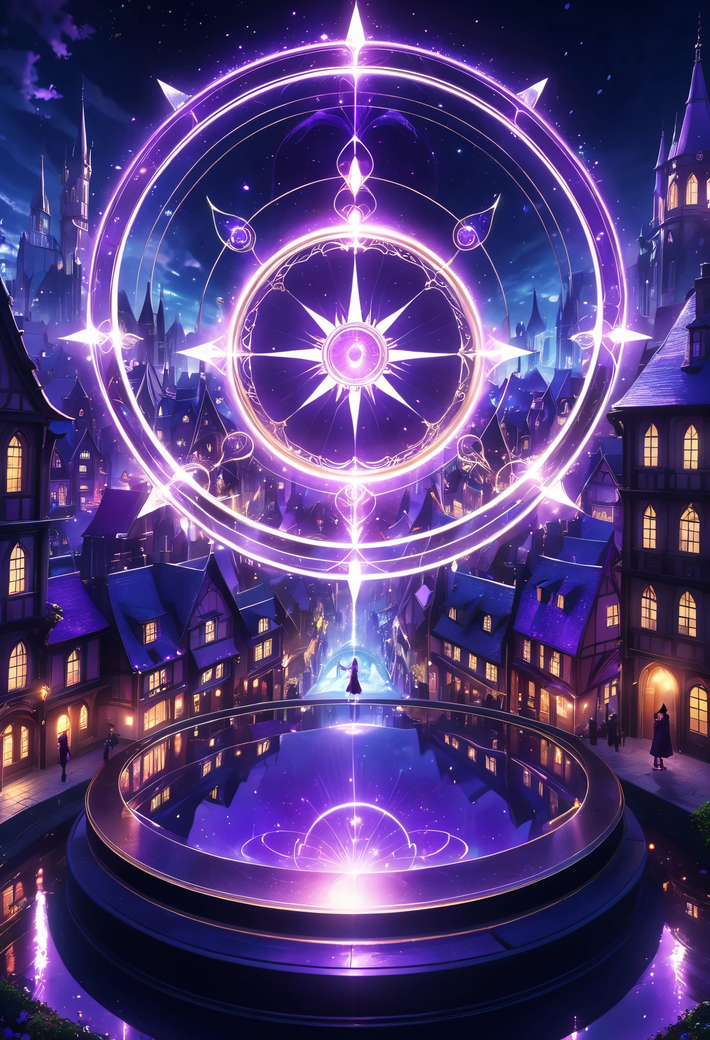 Magic circle, on desk, spell books, glowing, floating magic circle, purple, witchcraft, fantasy, anime, high detail, perspective, (low angle view, POV:1.7), Gothic art, reflection light, ray tracing, glowing light, sparkle, cinematic lighting, UHD, retina, masterpiece, ccurate, anatomically correct, super detail, high details, high quality, award winning, best quality, highres, 8k