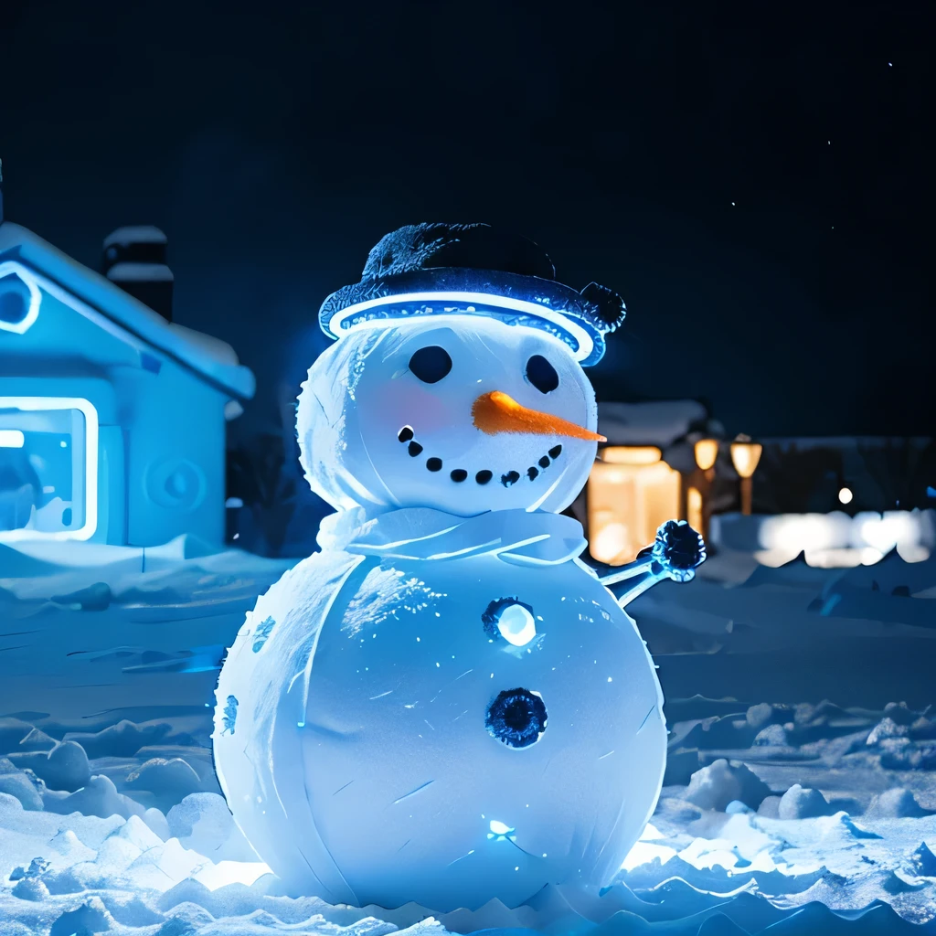 snowman frost neon blue illumination led fluorescent blue
epic snow scene 