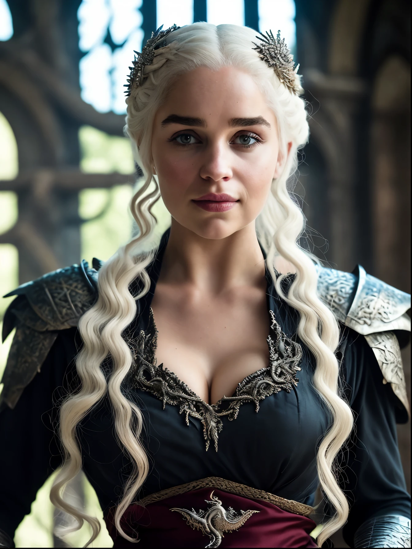 Royal Satin dress, Perfect eyes, flawless Beauty, pierced eyes, Masterpiece, Daenerys Targaryen, Gorgeous woman, queen, Queen Lady, Princess of Dragonstone, black mole on breast, The Unburnt, Queen of Meereen, Queen of the Andals, the Rhoynar and the First Men (claimant), Protector of the Seven Kingdoms (claimant), Khaleesi of the Great Grass Sea, Breaker of Shackles, Mother of Dragons, The One Who Was Promised, Lady of Dragonstone , 45 years Old, she is a Full growned lady now, beautiful mature lady, the queen, milf beauty, mature queen, Best quality, a small, charming Beauty, a captivating woman, fully ripen milf body, lustful queen, alluring appearance, unrivaled beauty, wonderful breasts, large breasts, mediaeval erotic costumes, a Game of Thrones-inspired costume, a close-up of a woman from the middle ages, Daenerys Targaryen, Daenerys, resembles Emilia Clarke, Emilia Clarke, scene from "Game of Throne," deep cleavage, warrior princess, healthy body, perfect thick body, attractive figure, fleshy body, style of "Game of Throne," beautiful lady, beautiful woman, mediaeval clothes, stunning woman, 8K, insane details, dress made of clothes and jewelry, perfect hair, styled hair, high clarity eyes, perfect hands, perfect fingers, perfect eyes