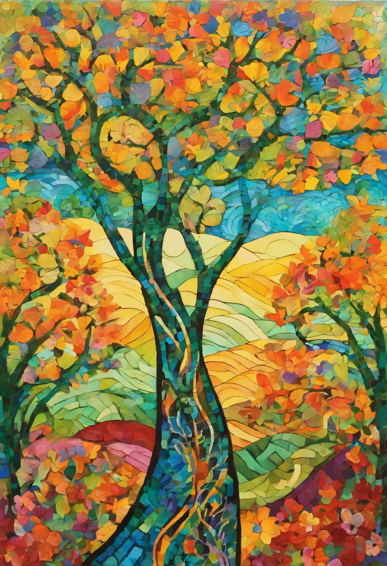 Matisse Art, Van Goh, Mujer, figura femenina, silueta graceful
Montañas ondulantes, crestas verdes
Olas de tierra, elevaciones serpenteantes
Cielo azul intenso, vibrant sky meandering river, winding valley watercourse, depression, ravine symphony of colors, chromatic harmony Leafy trees, copas exuberantes
Ramas abiertas, brazos acogedores
Flores multicolores, mosaico floral
Paisaje, escena natural, bucolic setting Joy, regocijo, happiness organic shapes, smooth curves Balanced composition, visual harmony Paper cuttings, cut gouache Colores vivos, paleta vibrante
Texturas variadas, patrones diversos
Simplicidad expresiva, minimalismo eloquente
Movimiento, dinamismo, contrast energy, chromatic opposition Rhythm, cadencia visual
Femenino, graceful, delicado
Naturaleza, entorno silvestre
Cumbres, picos, crestas
Ondas de tierra, earthly folds heavenly vault, firmamento
Corriente fluvial, aquatic channel Chromatic harmony, symphony of colors lush greenery, frondosidad
Ramas abrazadoras, acogida natural