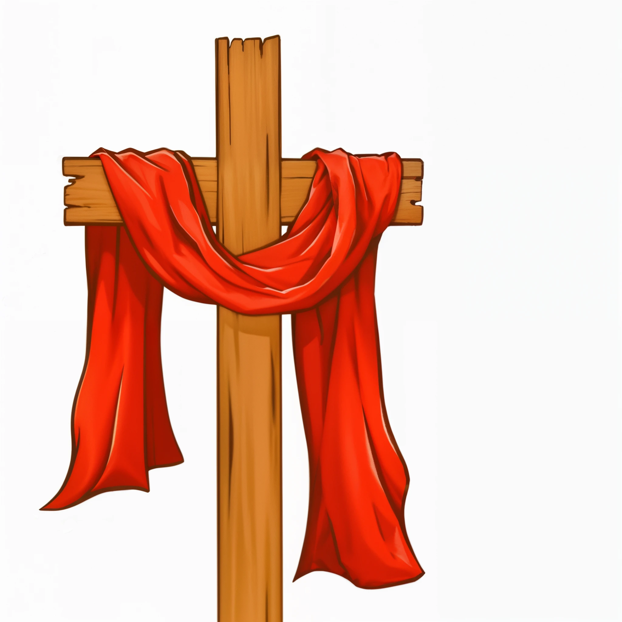a wooden cruzar with a cachecol vermelho draped around it, wearing cruzar on robe, crucifixo, jesus on the cruzar, cruzar, jesus christ on the cruzar, bible illustration, pano vermelho, HD illustration, cachecol vermelho, jesus on cruzar, cruzar composition, imagem desenhada, he's wearing a red scarf, sem texto, cel sombreado vetor, pano vermelho around his shoulders