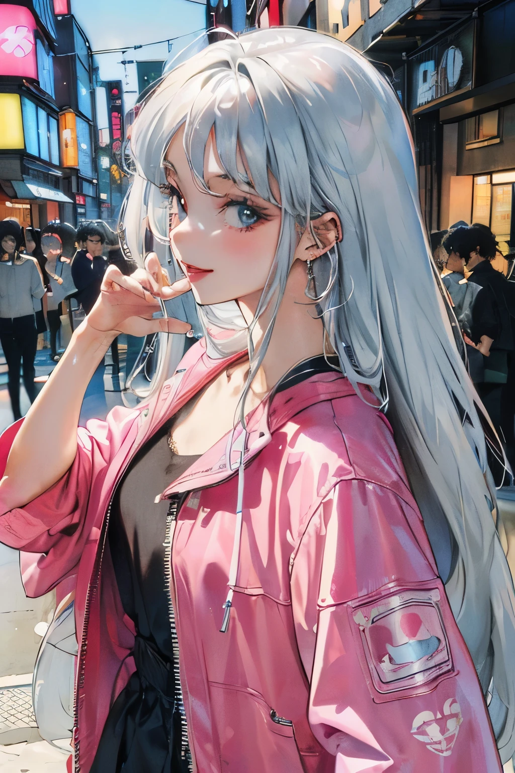 (80's Retro City Pop: 1.5, Album Cover, Masterpiece, Best Quality, Intricately Detailed, Anime Illustration, Pastel Colors: 1.3, Best Photo Pose, Dynamic Angle, Man in his Mid-20s, Long White Hair, Straight Hair, Sidecut, Silver Long Knot Earring, Solo, Smile, Perfect Detail Eyes, Delicate Face, City Scenes, Night City, Tokyo, High Fashion)
Imagine an album cover from the 80's retro city pop era, a true masterpiece of best quality and intricately detailed anime illustration. The