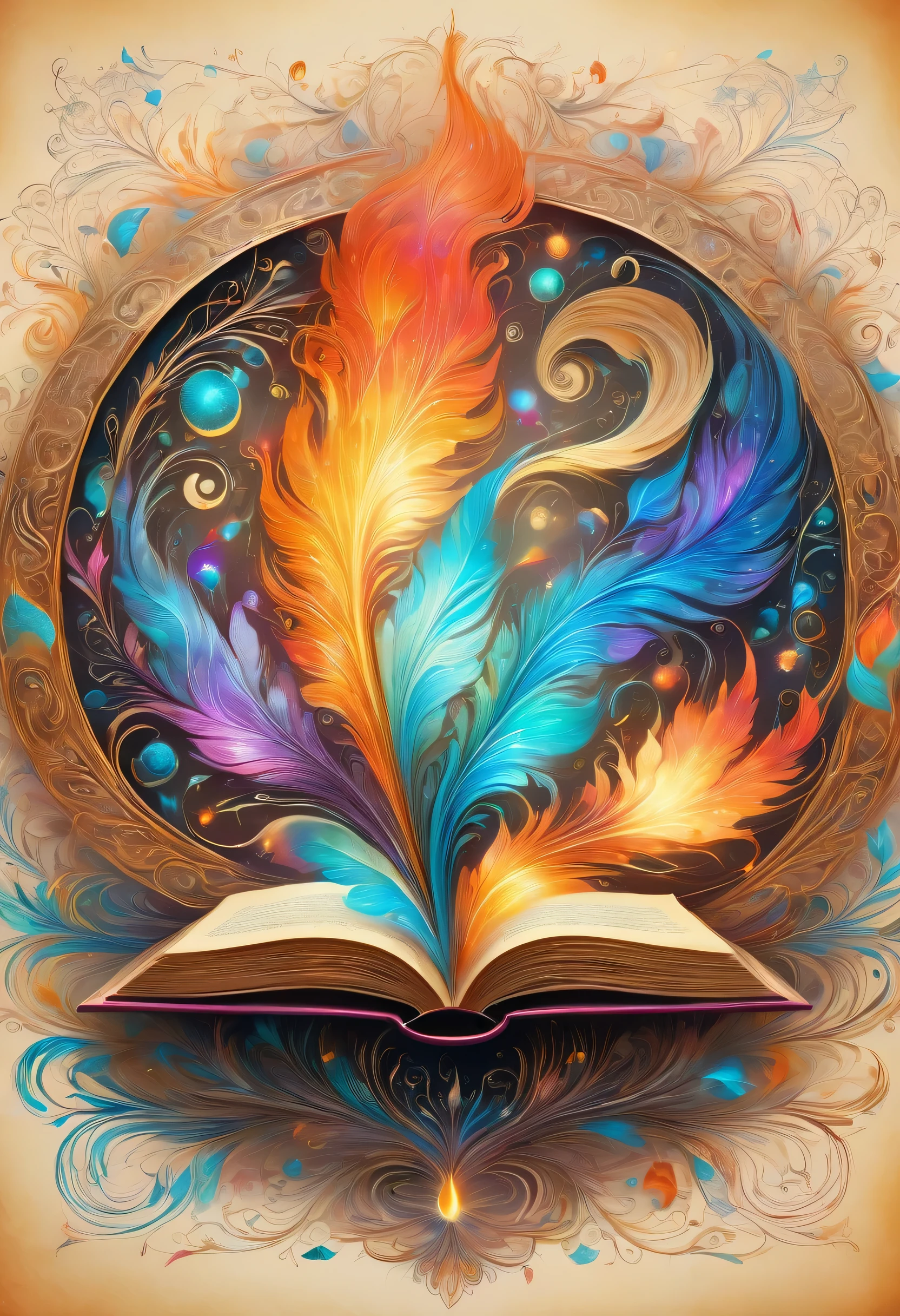 Magic circle depicted in ancient documents,A small flame floating above the magic circle,parchment,Quill pen,magic ink,Ancient magic books,,illustration style,draw with thick lines,detailed pattern,cute,pop,Gentle color,Cast colorful spells,nice background image,masterpiece,最高masterpiece,Light and shadow,draw carefully,fractal art,rendering,Bright colors,fantasy,fancy,rendering,magic element,zentangle elements,adorable,beautiful