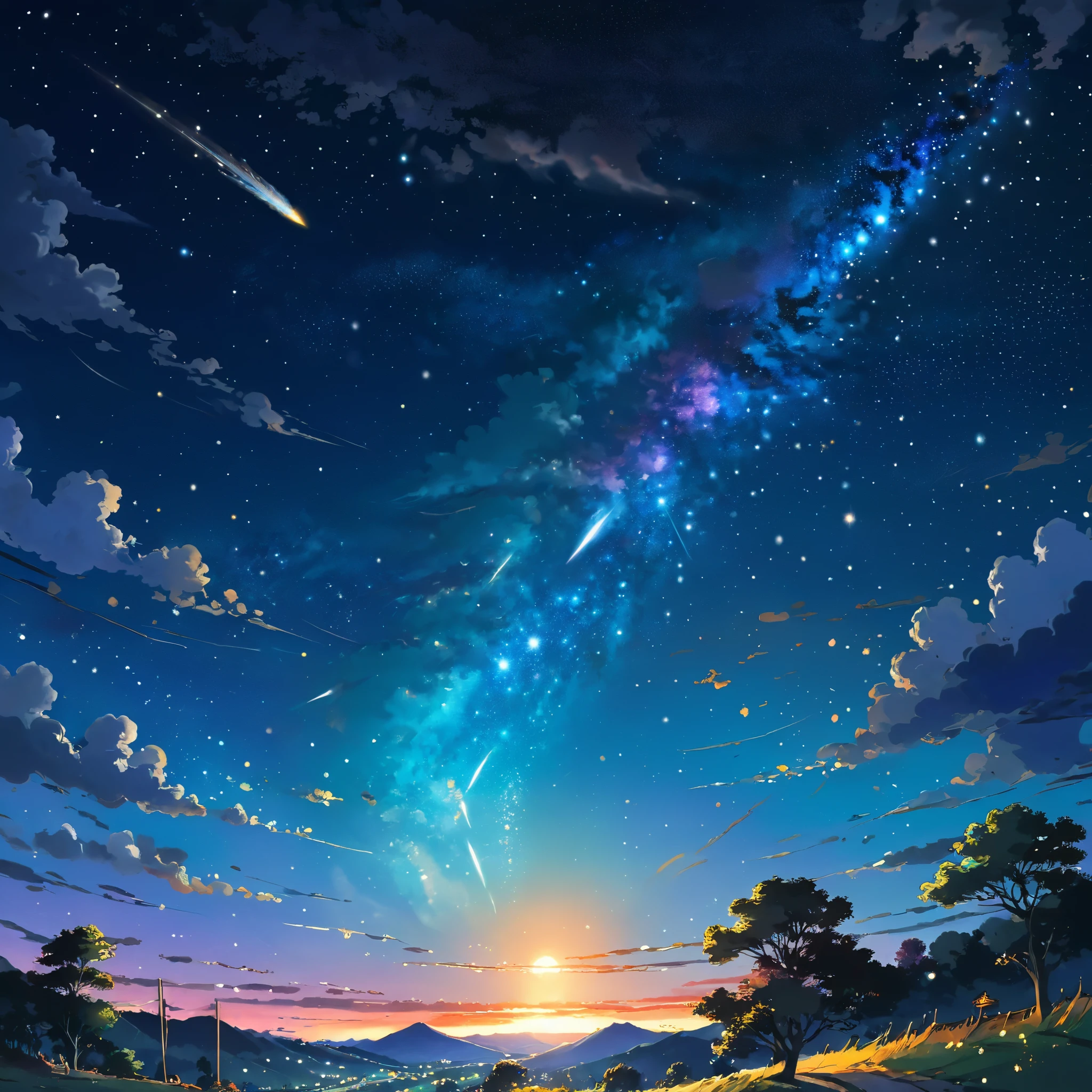 Masterpiece, Anime Quality, Drawing, Night Sky, Comet