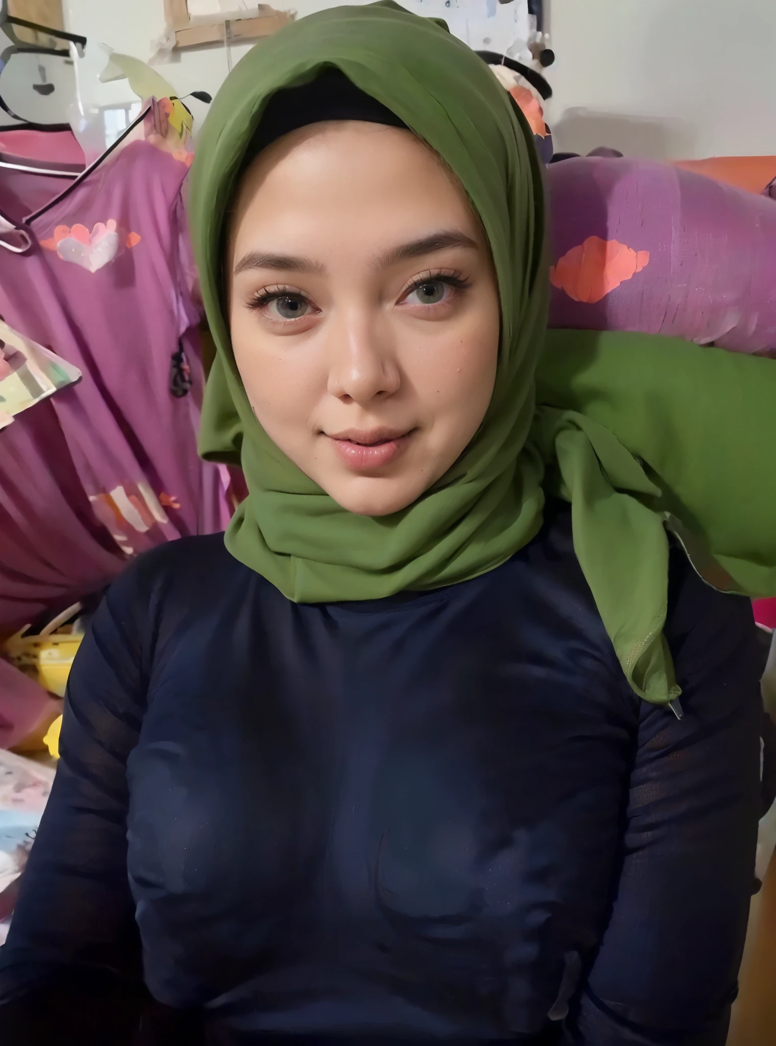 hyper realistic, intricate details, modern plain hijab, shy, mid shot , watery eyes ,droopy eyes, watery, lip glossy, horny face, big rounded breast, masterpiece, (ultra-high-definition portrait:1.4), Realistic, extremely detailed, CG unified, 8k, Clean lines, highly detailed, High-definition, raw color photos, she is smiling, Realistic portrait, Cinematic Light, Beautiful detailed, 1hijabgirl indonesian, (165cm tall, big breasts with very very tight clothes:1.5), Beautiful big breasts, breasts details, very tight, (Biggorgeous eyes, Soft smile with lovely look:1.5), (Fine face:1.4), Close up of a girl in Beautiful clothes with errcted nipple, biggorgeous eyes, Soft smile, scarf, (Beautiful Tight Clothing with curvaceous body:2), pose 4 of 1 6, Undress, No bra, (nipples that are clearly sticking out detail:1.2), Outdoors, high intricate detailed, float, cum on, Sense of truth, beautiful landscape forest, sexy lighting,