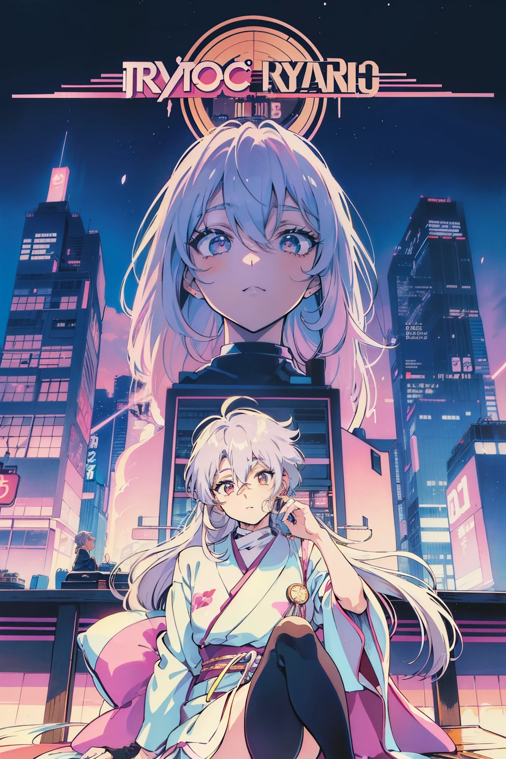 (Tokyo Revengers, Kokonoi Hajime) (Male, Mid 20s, long white hair, brown eyes, almond shaped eyes, mischievous) (pastel colors:1.3) (80's, retro, city pop:1.5), (album cover), (masterpiece, best quality, intricate detail), (anime, illustration), (pastel colors:1.3), best photo pose, dynamic angle, sitting in a bar, night city, epic photo, masterpiece, handsome, detailed eyes

In this stunning anime-style illustration, we see Kokonoi Hajime, a charismatic character from the popular series "Tokyo Revengers," gracing the cover of an imaginary album. Rendered with