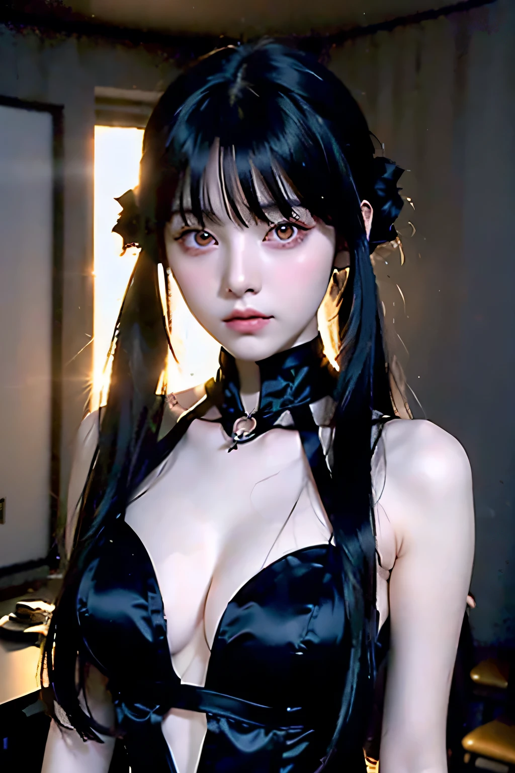 confused ,masterpiece, main office, 4k, HDR, highest quality, 1girl in center screen with beautifulface, white_hair. (black costume:1.2),deep darkness, 前hair, chest, eyebrow_appear_through_hair, hair_ornament, light_particle, length_hair, looking for_in_viewer, Moderately_chest, dunesの表面, 一人in, null間, star_(null), starry_null, twin tails, very_length_hair, yellow_eye,  transparent, see-through,(background_Giedi_Prime_dunes:1.0), (innocent face:1.1),  beautiful eye, volumetric lighting, True Shadow.