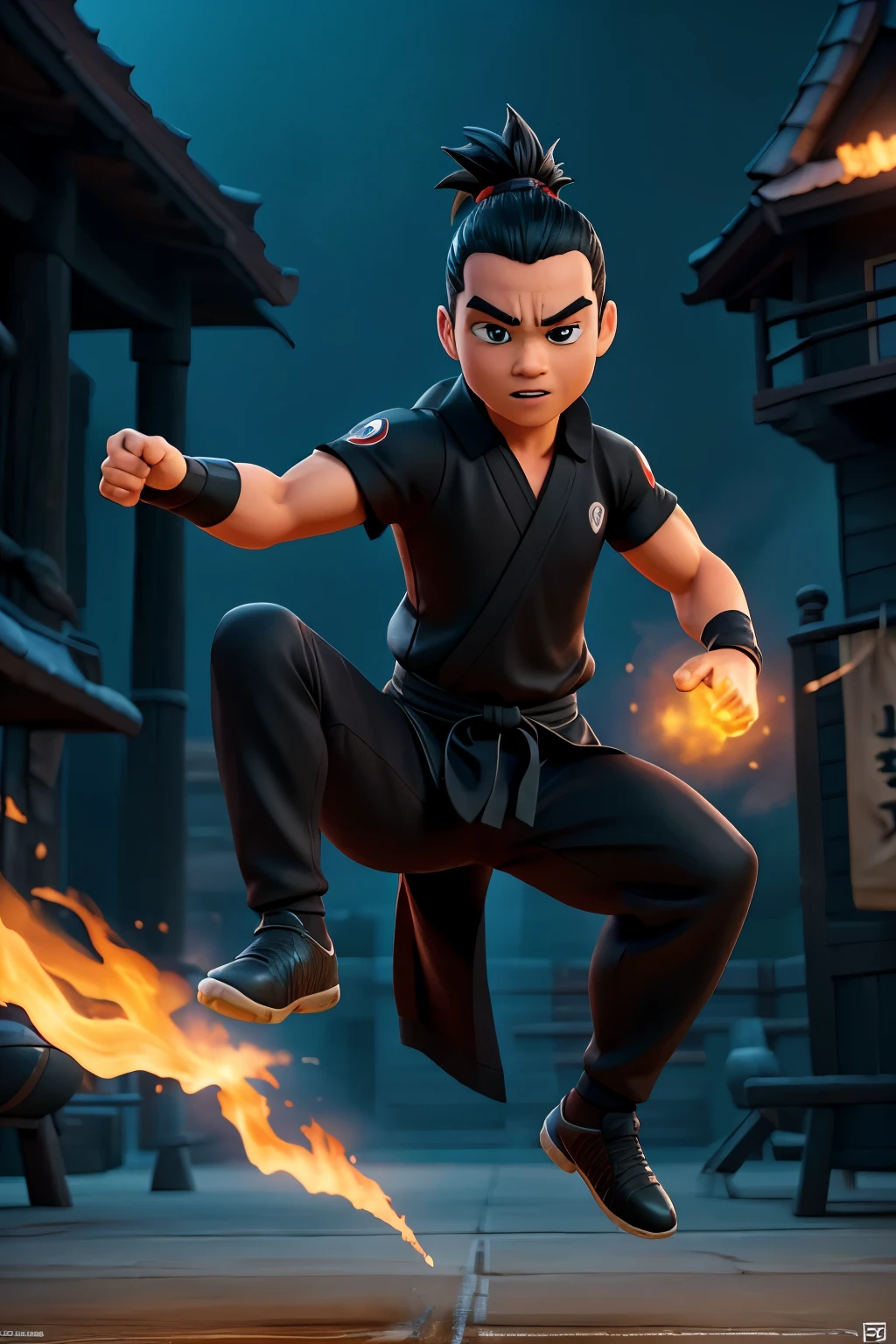 a ninja playing soccer, with a realistic portrayal of the ninja, intense action, dynamic movement, ninja wearing traditional black uniform and mask, kicking the ball with precision and power, showing agility and acrobatic skills, ninja jumping high in the air, ball flying with great speed and accuracy, vibrant and vivid colors, high-resolution image, sharp focus, detailed facial expressions, dramatic lighting, capturing the essence of the ninja's strength and agility, electrifying atmosphere.