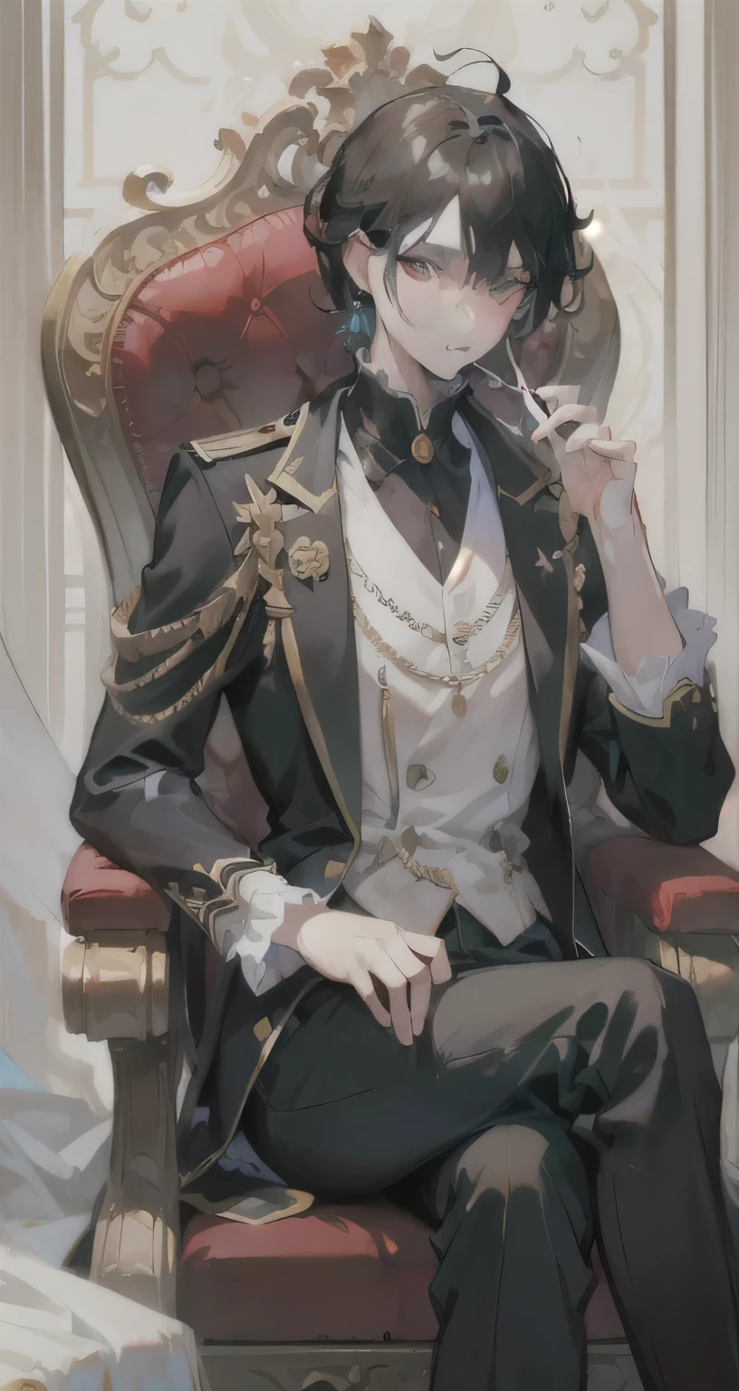 animated - image de style d&#39;un homme en smoking assis sur une chaise, Prince androgyne délicat, Beau prince androgyne, royal elegant pose, ((porter une robe d&#39;Aristocrate)), guweiz, Belle pose d&#39;animated, chef-d&#39;work of Guweiz, oeuvre d&#39;art dans le style de guweiz, Guweiz sur Pixiv Artstation, Aristocrate digne