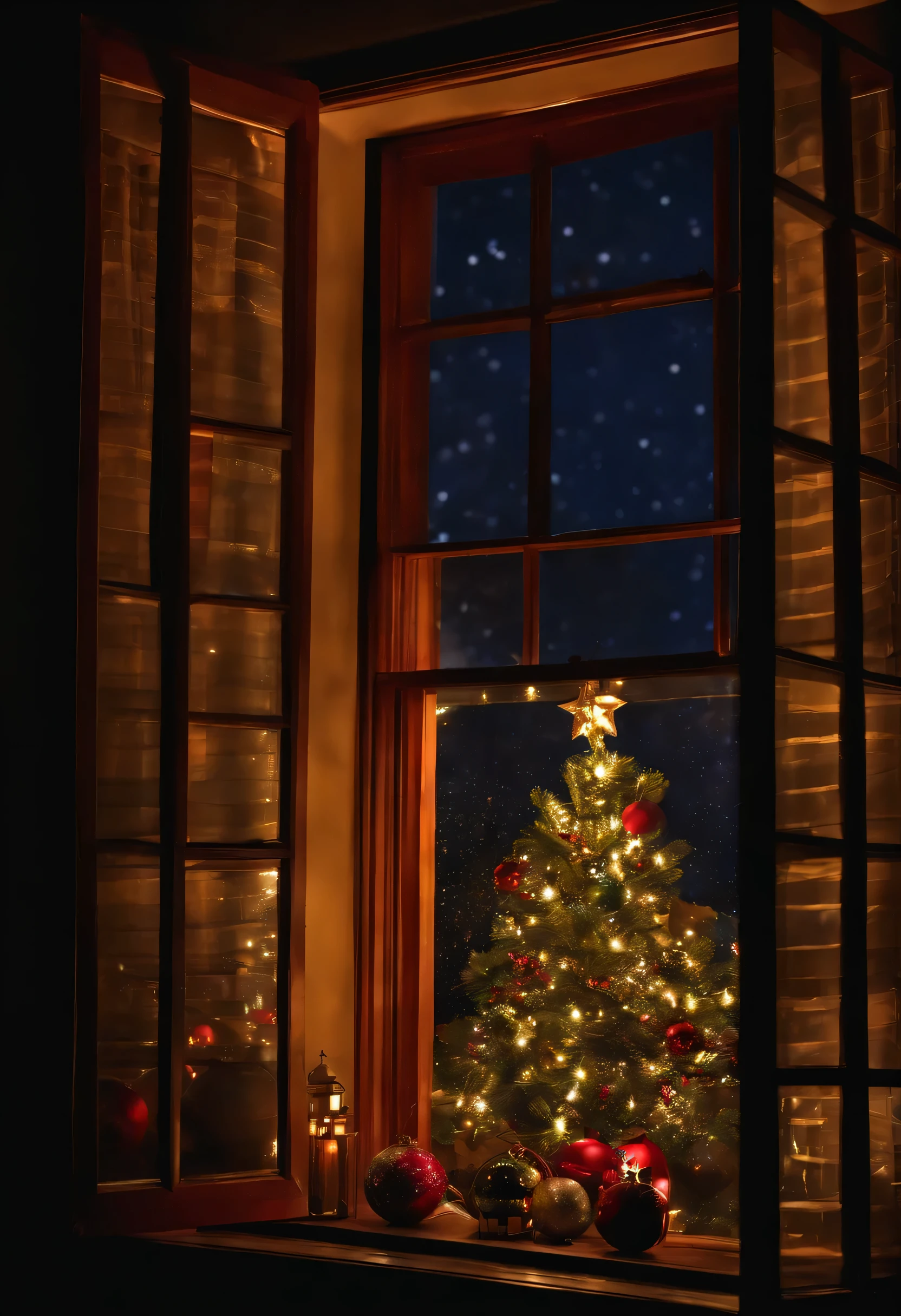 Window, Christmas, the night