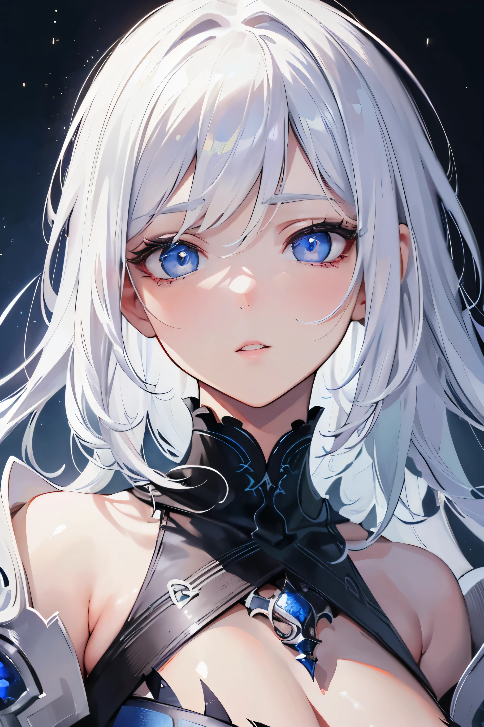 (high quality,realistic,ultra-detailed),(masterpiece:1.2),1girl,solo,white hair,blue eyes,beautiful detailed eyes,beautiful detailed lips,longeyelashes,vivid colors,sharp focus,bokeh,physically-based rendering,portraits