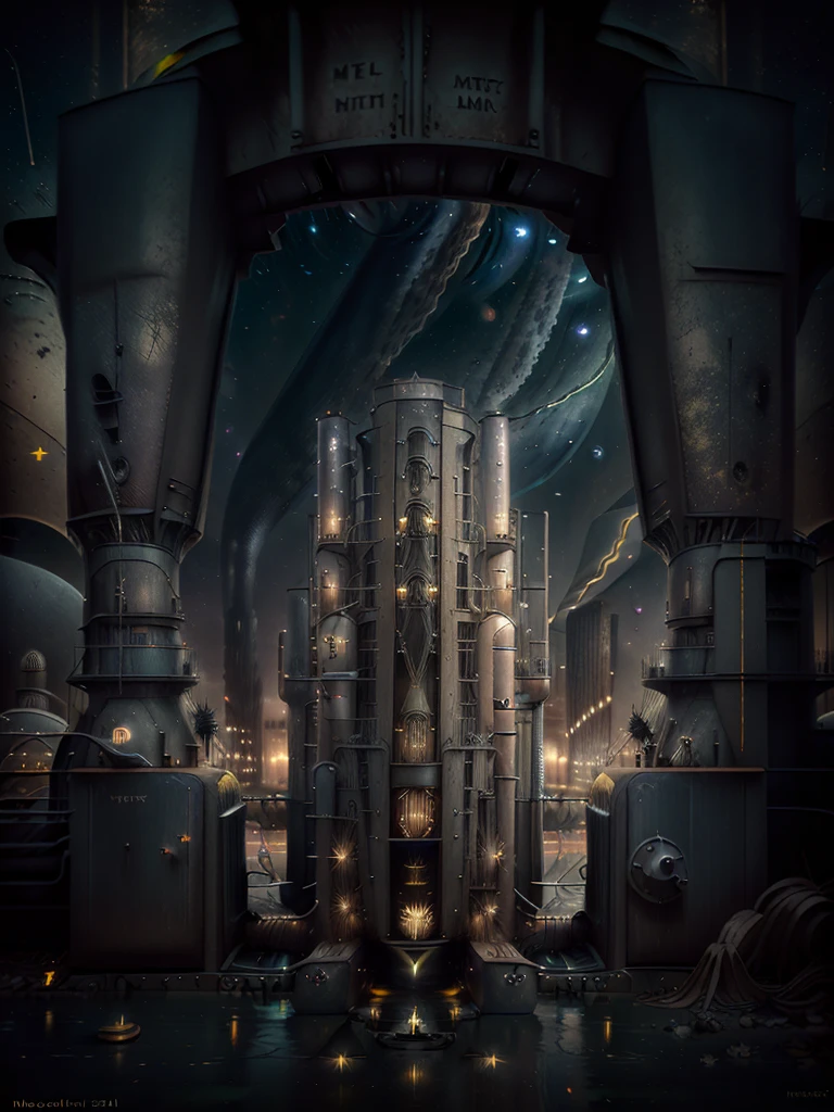 general shot: 1.3, masterpiece, ((industrial city scene with night sky and stars: 1.5)),(( machinery, metal: 1.5)), very beautiful digital art, digital art. highly detailed and highly detailed magical fantasy, colorful digital fantasy art, highly detailed digital art, beautiful and gorgeous digital art, highly detailed digital painting, 32k