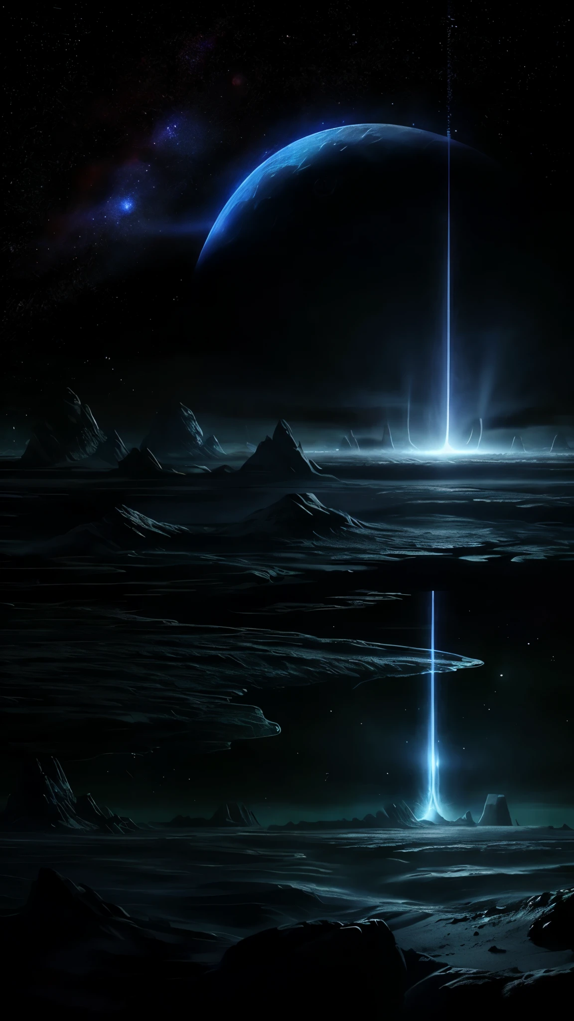 In the vast expanse of darkness, a mysterious planet comes into focus against a space background of twinkling stars. Its atmosphere is a swirling mass of dark clouds, emitting an ethereal glow from within. The planet's surface is a thing of beauty, with rugged terrain, deep craters, and towering mountains dominating the landscape. The planet's magnetic field creates an intriguing display of electric currents, dancing across the night side of the planet. The high level of detail is mesmerizing, with every texture and contour rendered in the finest detail. (masterpiece, best quality, extremely detailed CG unity 8k wallpaper, scenery, space, planet, night,