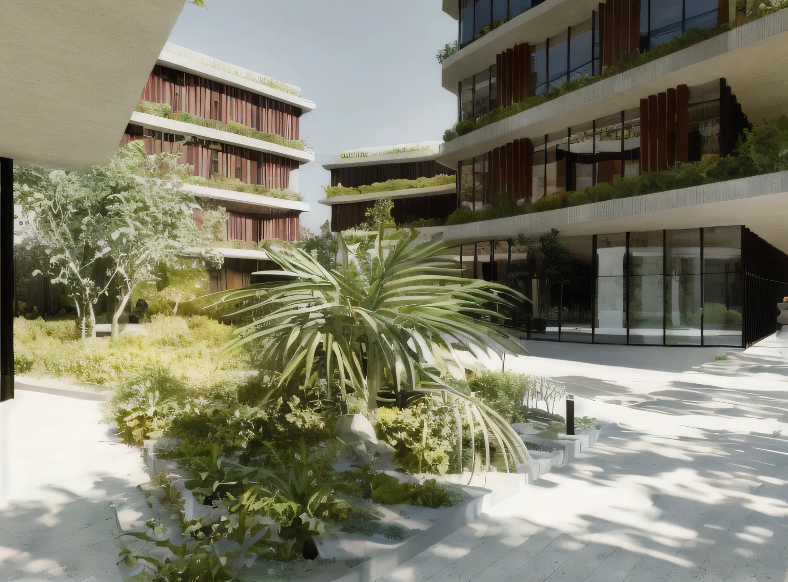 there is a plant in a pot in the courtyard of a building, architectural rendering, empty buildings with vegetation, renderizar coroa, architectural visualization, architectural visualization, ambiente exuberante, green terrace, low angle dimetric rendering, architectural rendering, skyscrapers with vegetation, arquivamento, architectural renderinging, professional rendering, detailed arquivamento render, architectural 3D rendering, high rendering