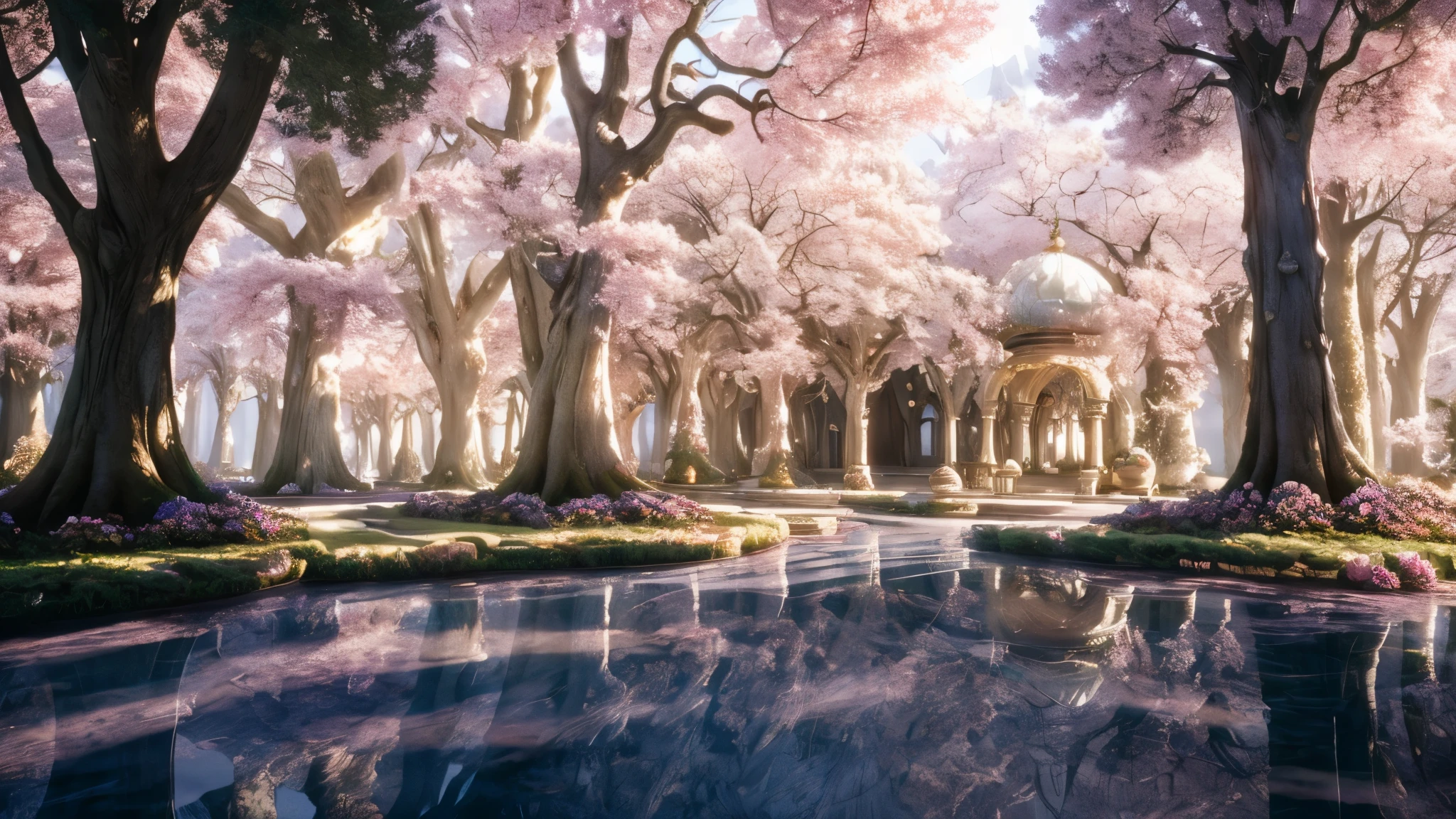 (Masterpiece), best quality, 8k, magical atmosphere, forest, majestic trees, colorful mushrooms, marble and ceramic central square, fairytale atmosphere, harmony of nature, ethereal magic, breathtaking beauty, mysterious wonder