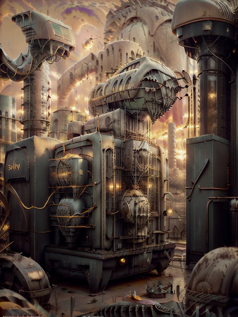 long shot: 1.3, masterpiece, ((industrial city scene with sky with sunset: 1.5)),(( machinery, metal: 1.5)), very beautiful digital art, digital art. highly detailed and highly detailed magical fantasy, colorful digital fantasy art, highly detailed digital art, beautiful and gorgeous digital art, highly detailed digital painting, 32k