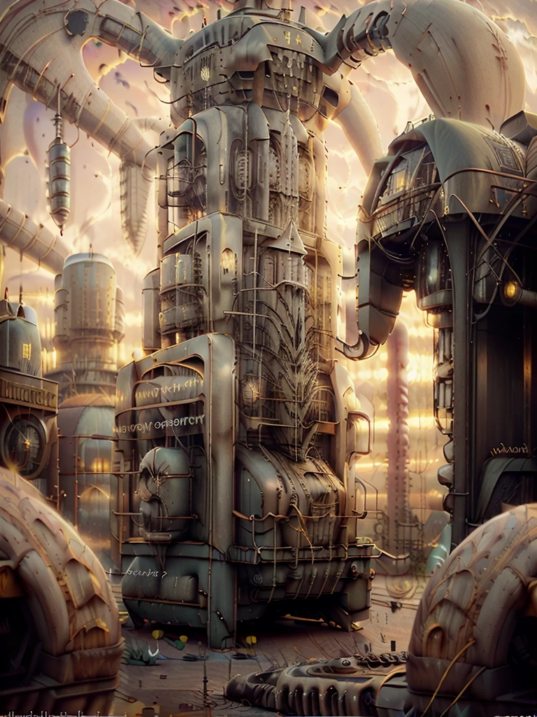 long shot: 1.3, masterpiece, ((industrial city scene with sky with sunset: 1.5)),(( machinery, metal: 1.5)), very beautiful digital art, digital art. highly detailed and highly detailed magical fantasy, colorful digital fantasy art, highly detailed digital art, beautiful and gorgeous digital art, highly detailed digital painting, 32k