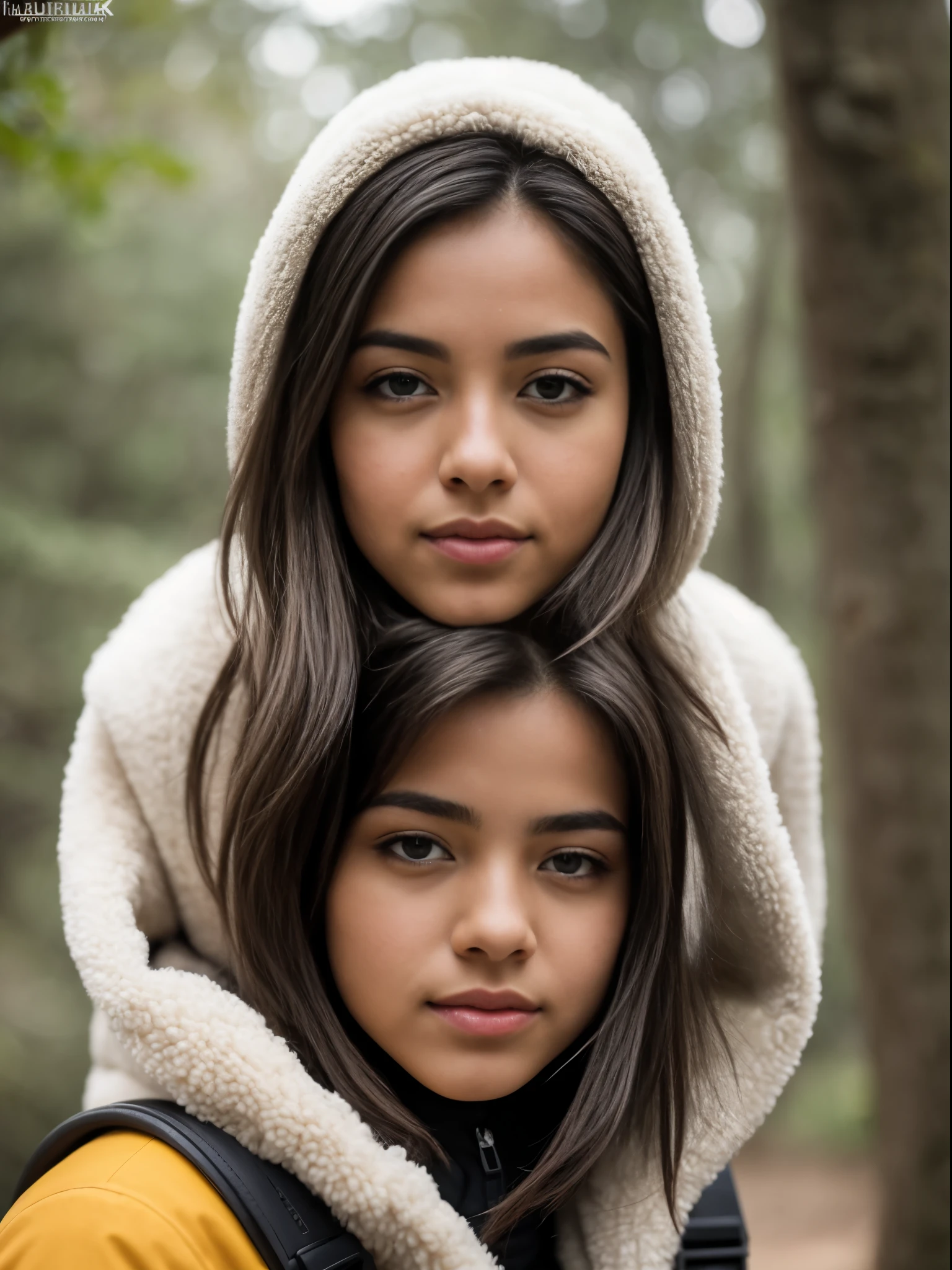 Foto RAW em sequencia, uma foto de uma adolescente anos, ar livre, vestindo roupa de frio, tempo nublado, rosto detalhado, planos de fundo detalhados pouco desfocados, luzes naturais, HDR, foto realista, foto profissional, flerte com o espectador, visual sexy, fotorrealista, Linda, pele natural, 8k UHD, alta qualidade, filmic grain, Fujifilm XT3