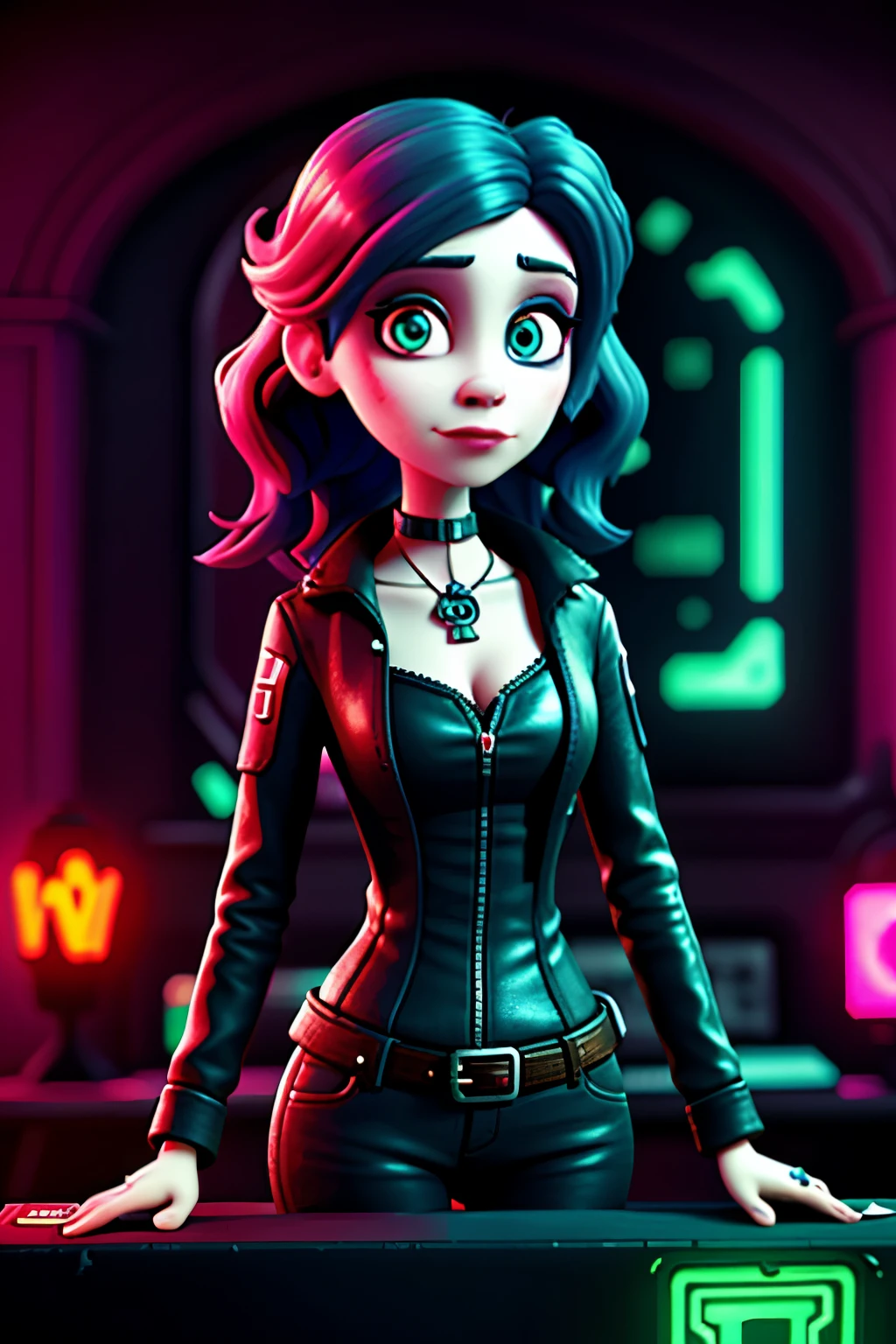 woman, gothic, cyberpunk, neon, rose, ville