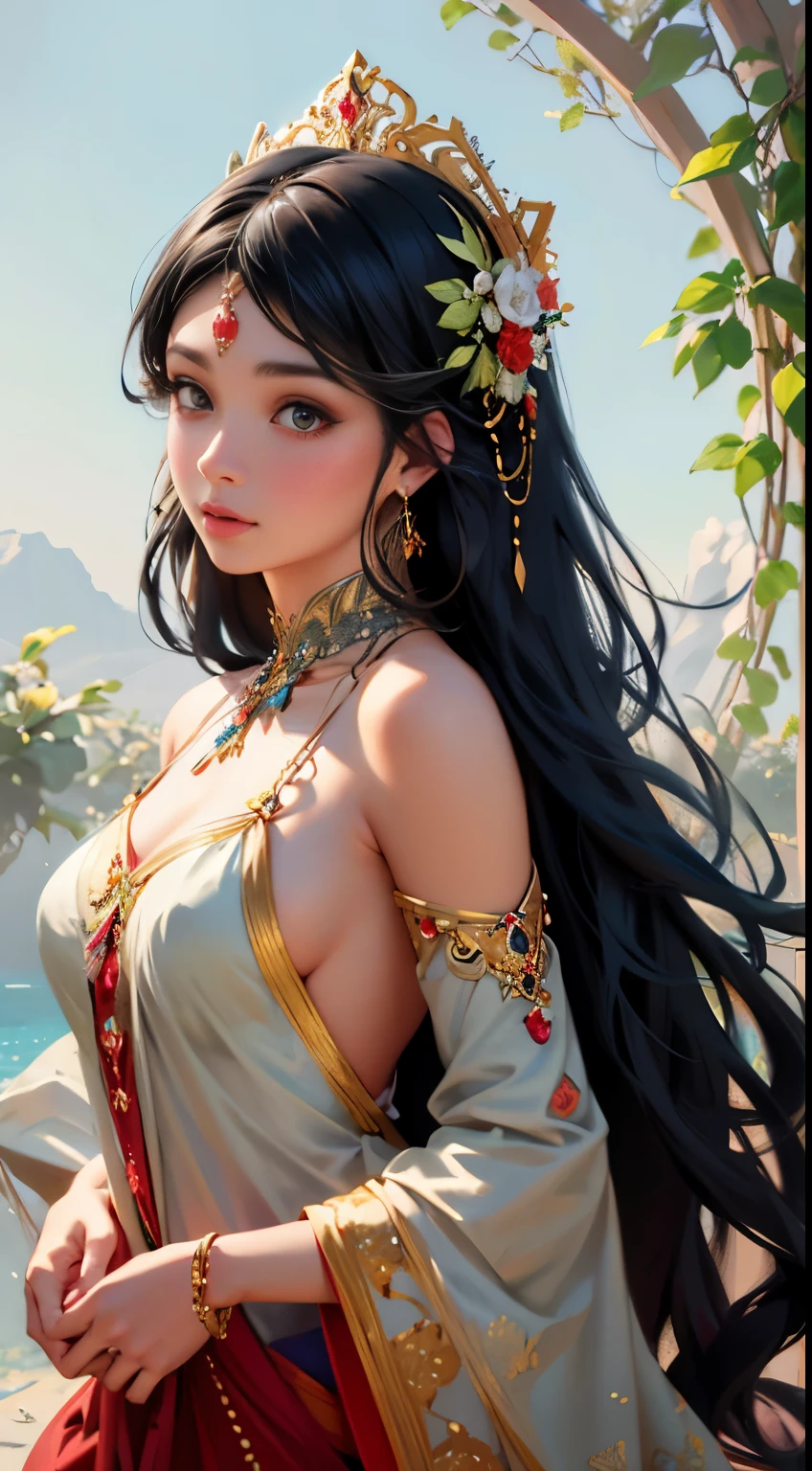 Original and intricately detailed illustration of a beautiful girl adorned with hair ornaments, presenting an exquisite masterpiece in 8K resolution through Unity CG. The high points of her image are meticulously highlighted and sharpened, adding dynamic depth and allure to her captivating visage.