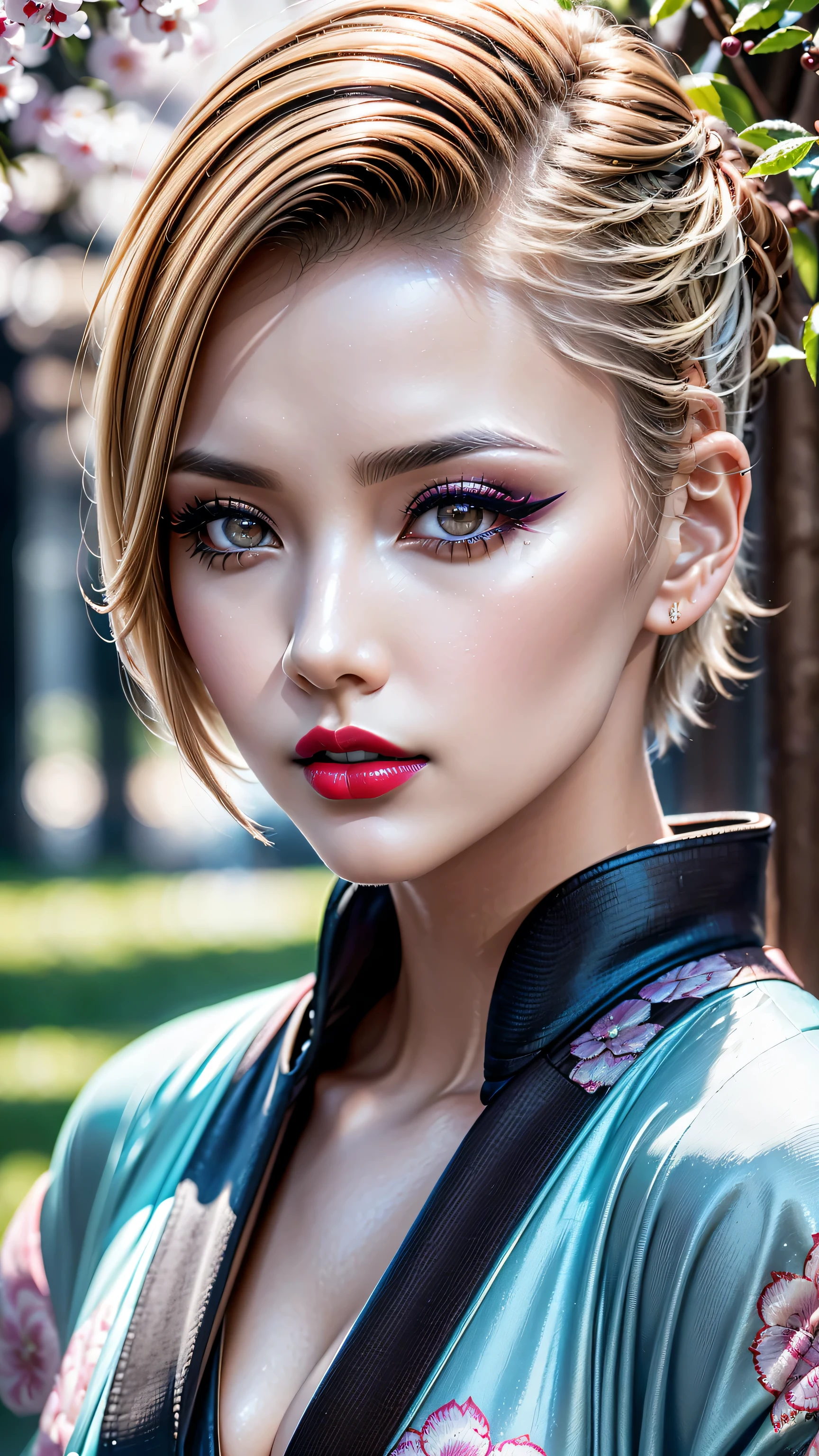 Divide Ratio : 1,1,1 Base Ratio: (portrait),(Highest resolution),(the most absurd quality),(masterpiece),((sharp focus)),(photorealistic),(hyper realistic),beauty (mixed girl)(madison ivy:0.25)(jessica alba:0.55)(Ariana Grande:0.4) in of a (1girl:1.3 22-year-old),fashion supermodel,(best high quality real texture skin),(ebony skin female),(Highly quality texture hair),BREAK,((short blonde hair ((slicked to the side)) extremely detailed)),((outdoors, in the park Autumn evening, falling dusk)),((Autumn, ((bright vivid colors)) of the forest, lots of leaves lying on the ground)),(best high quality),(perfect proportions),(anatomically correct),(perfect female body),(firm big full breasts),slim face,beautiful cheekbones,((slim,swell-muscled body)),(realistic face),(Intricately detailed face),BREAK,black_eyeshadow,absurd(Intricately detailed eyes),finely detailed face,finely quality eyes,(tired and sleepy and satisfied:0.0),realistic eyes,perfect round eyes,finely detailed pupils,BREAK,(((brown_eyes))),detailed lips,red_lipstick),pink_makeup,(Detailed nose),((Intricately Detailed colorful outfit((graffiti printed on a short jacket,sport top)) wear)),(Intricately Detailed V-neck sports topp),dynamic pose,exquisite balance of shadows,perfect composition,(shot above the knee),look at the viewer,(from below),Hasselblad, 85mm f/2.8,((ultraviolet lightning thunder storm shot)),((glowing neon light ultraviolet)),ray tracing, reflection light