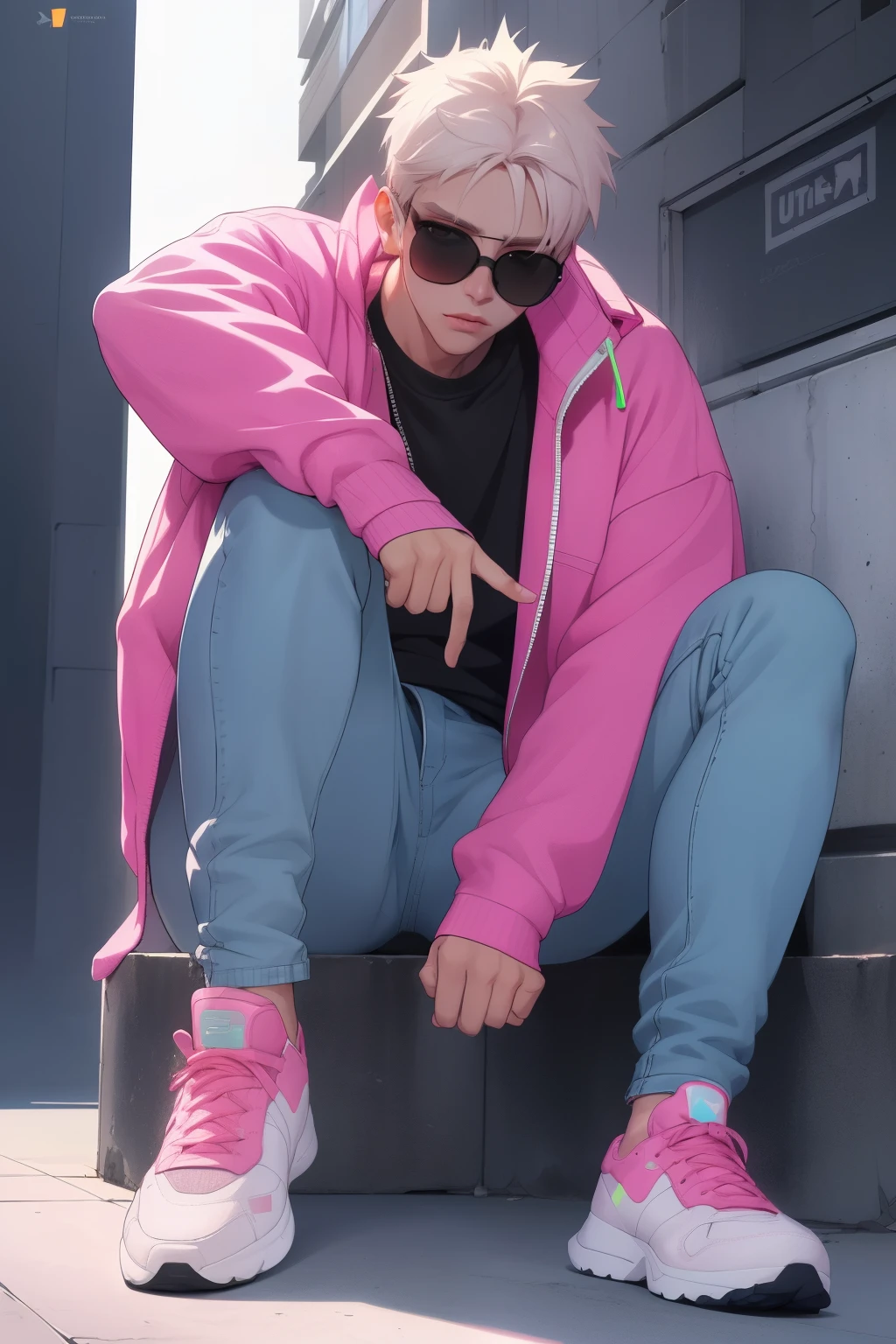 full body portrait, sneaker, jeans, longsleeve sweater,sunglasses,((1boy, male)),
Masterpiece, high quality, best quality, highres,
PENeonPastel, anime, vibrant colors, pastel color, neon color