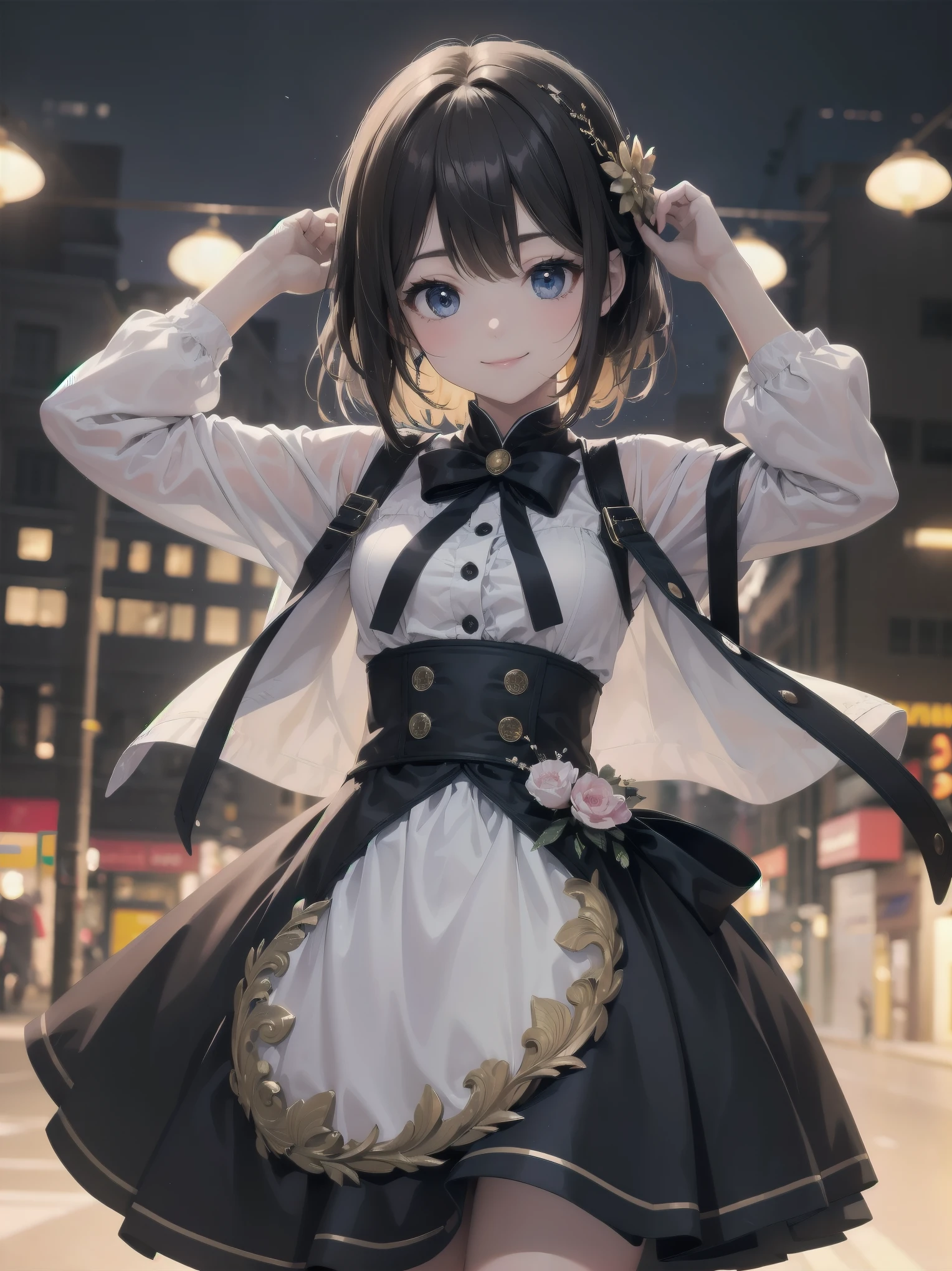 Enhanced dynamic perspective,cute cute beautiful girl,Super cute、Stylish clothes from luxury brands,look at me and smile,simple background,works of masters,high quality,16K resolution,super fine,Accurate,cinematic lighting